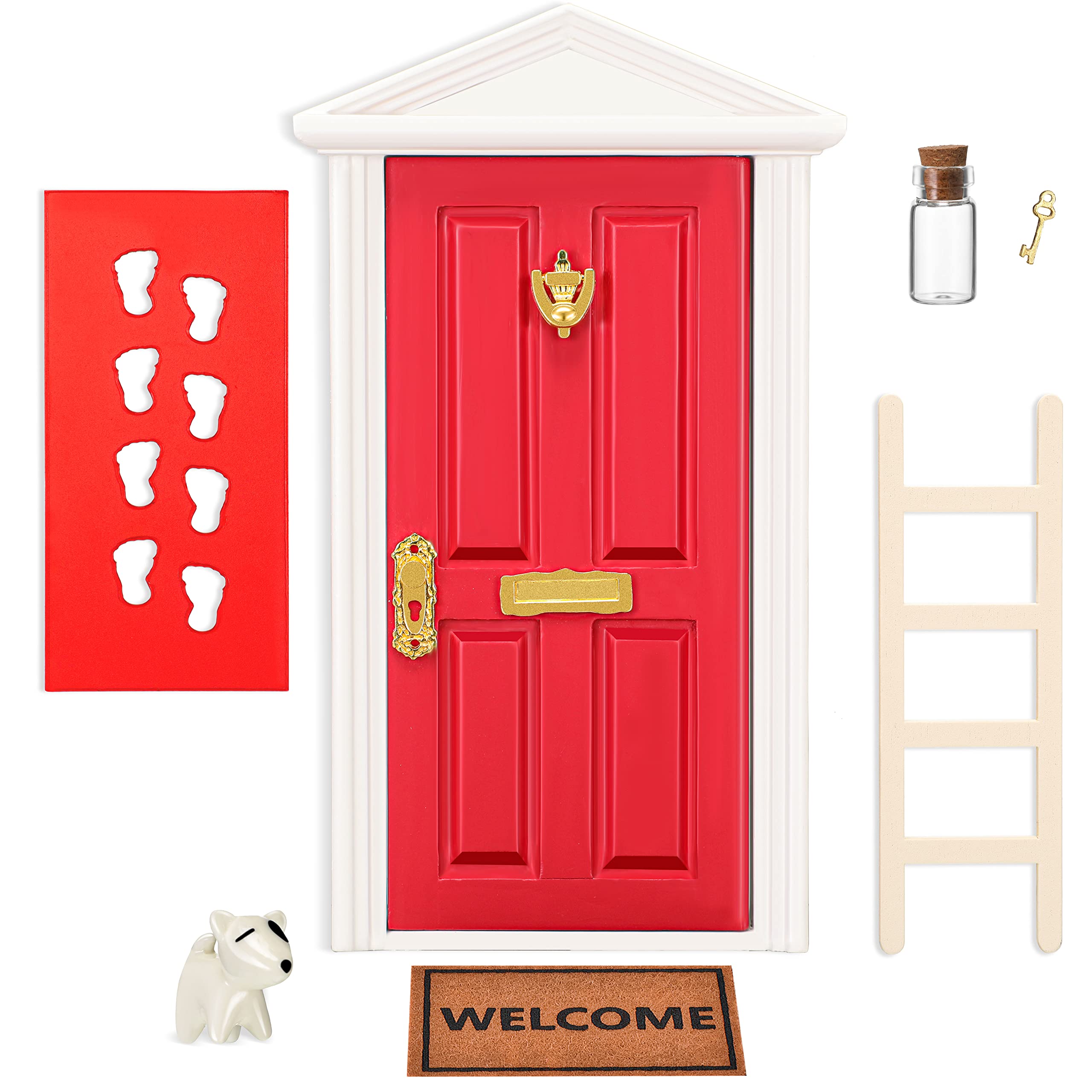 Mini Red Tooth Fairy Door Kit with Accessories - Wooden Fairy Door Set for Kids, DIY Crafts, Fairy Tale Education & Home Decor | Perfect for Bedrooms, Playrooms & Christmas Decorations