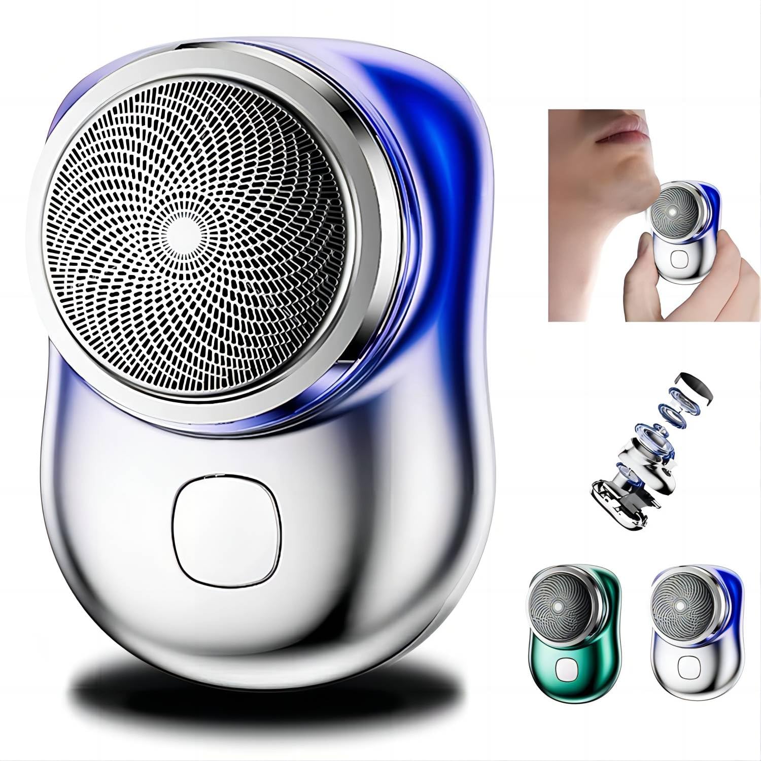 2024 Upgraded Mini Electric Shaver - Portable USB Rechargeable One-Button Shaver for Men, Perfect for Home, Car & Travel Use (Gradient Blue E7) | Smooth Shaving Anywhere