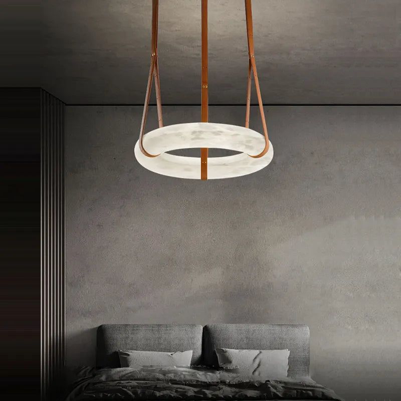Spanish Marble Ring Chandelier - Elegant Crystal Lustre Lighting Fixture for Dining Room, Living Room, and Bedroom Decor