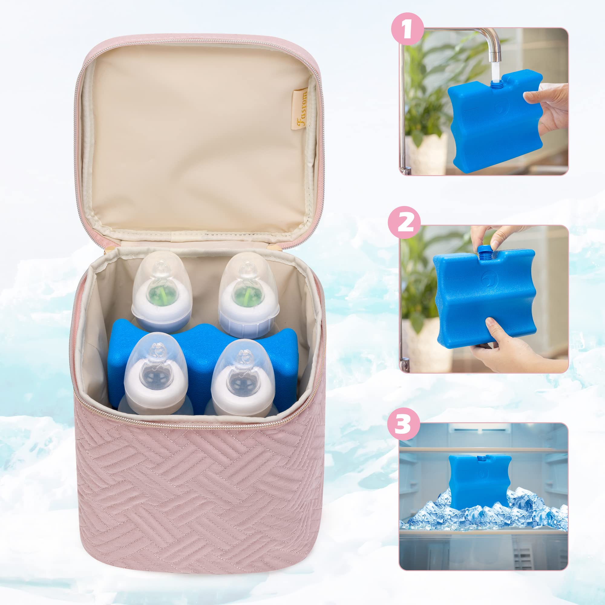Premium Insulated Breastmilk Cooler Bag with Ice Pack - Holds 4 Large 9oz Baby Bottles | Portable Nursing Cooler for Daycare, Travel & On-the-Go Moms | Stroller-Compatible Design in Pink (Patent Pending) - Perfect for Pumping at Work, Park Outings & Family Road Trips
