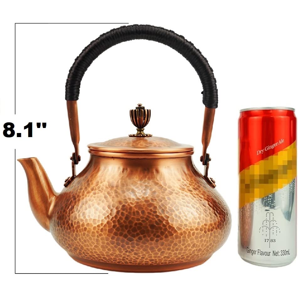 Handmade Solid Copper Tea Pot Kettle - 1300ml Hammered Stovetop Teapot for Gas & Electric Stoves - Pure Copper Teapot for Loose Leaf Tea, Chai & Herbal Brewing - Perfect for Home, Office & Tea Ceremonies