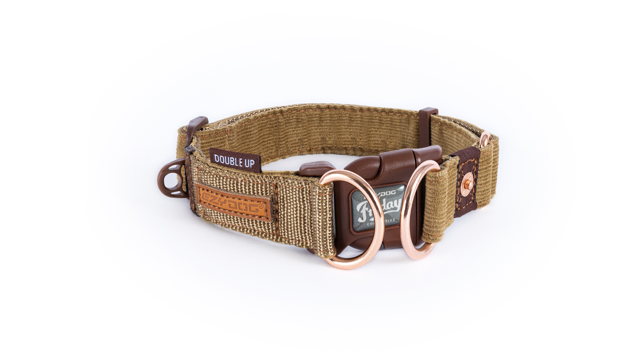 EzyDog Double Up Collar - Adjustable Corduroy Dog Collar for Medium & Large Breeds - Durable Pet Collar for Walking, Training & Outdoor Adventures
