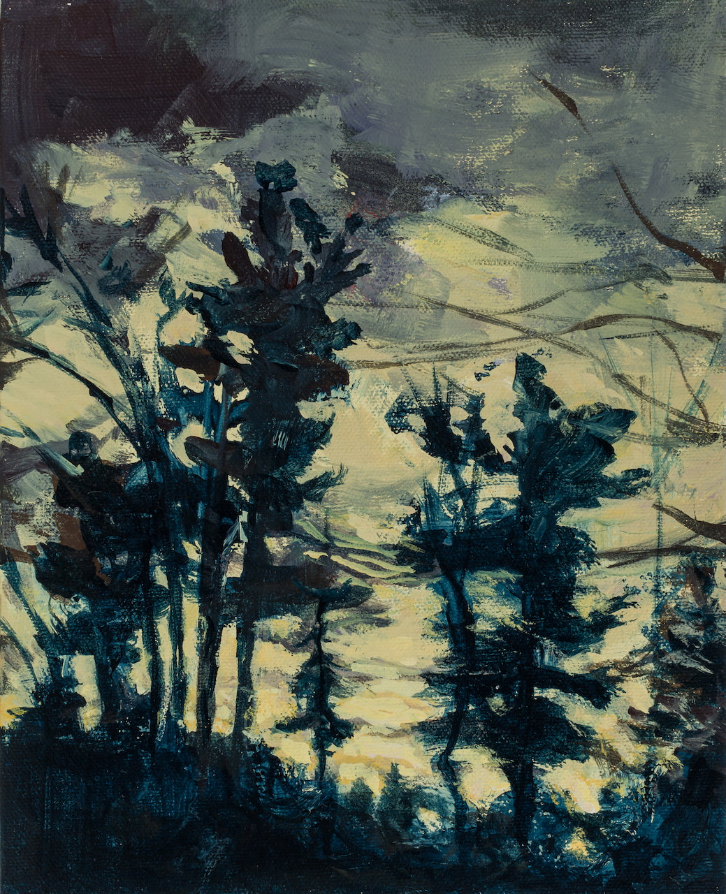 Pia De Girolamo White Pines at Dusk Painting - Landscape Art Print for Home & Office Decor - Perfect for Living Room, Bedroom or Office Wall Art