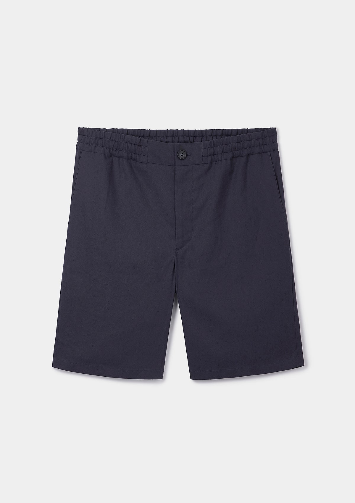 Men's Navy Blue Cotton Linen Blend Casual Drawstring Shorts - Comfortable Summer Beachwear & Lounge Pants for Outdoor Activities