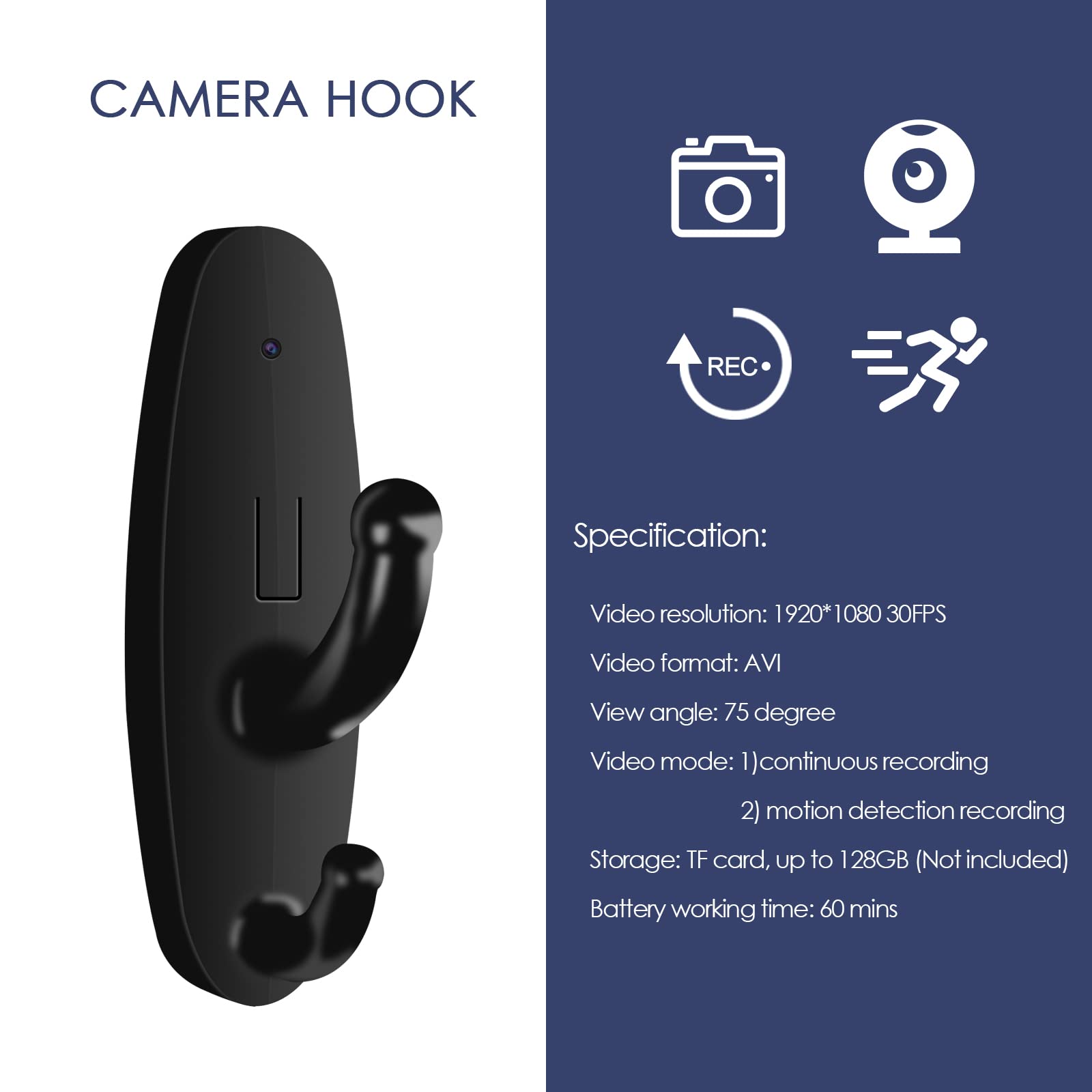 Jiyibidi Mini Security Camera - 1080P HD Coat Hook Spy Cam, Small Hidden Nanny Cam for Home & Office Surveillance - Black | Perfect for Monitoring Kids, Pets, and Home Security