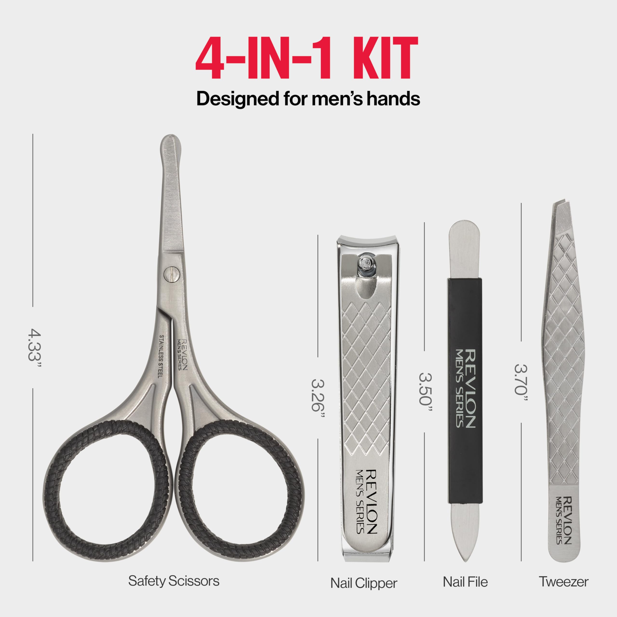 Revlon Men's Grooming Kit - 5-Piece Travel Essentials Set with Nail Clippers, Scissors, Nail File, Tweezers & Portable Case | Stainless Steel Grooming Tools for Men | Perfect for Travel, Business Trips & Home Use