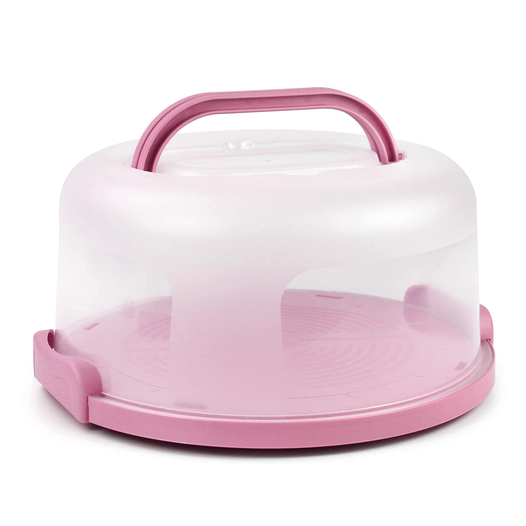 SuperMa 10-Inch Pink Plastic Cake Carrier with Handle & Lid - Round Cake Stand for Transport, Storage & Party Dessert Display - Perfect for Birthday, Wedding & Special Events