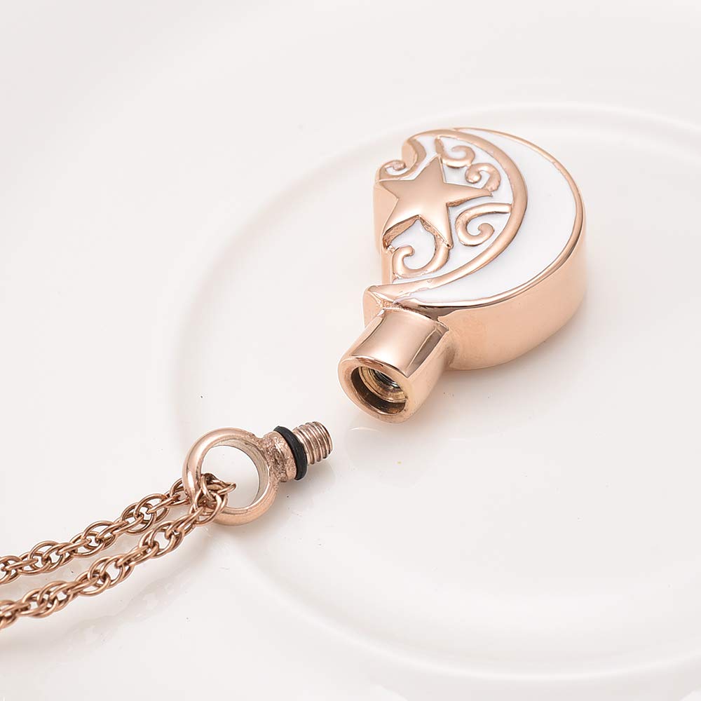 Stainless Steel Cremation Necklace for Ashes - Crescent Moon & Star Urn Pendant Memorial Keepsake - Rose Gold Ash Holder Jewelry for Loved Ones | Perfect for Funeral, Memorial Service & Daily Wear to Keep Memories Close