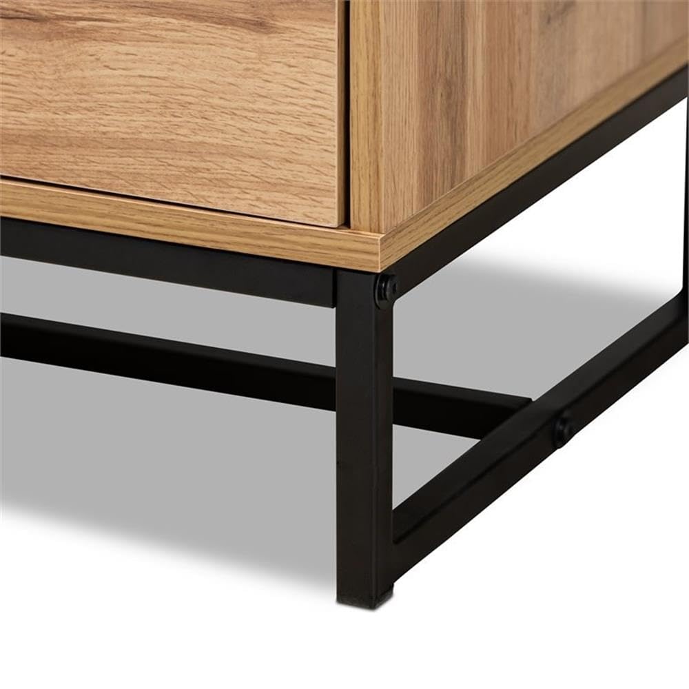 BOWERY HILL Industrial Wood Metal 2-Drawer TV Stand Console Entertainment Center - Black Oak Finish for Living Room, Bedroom & Home Theater