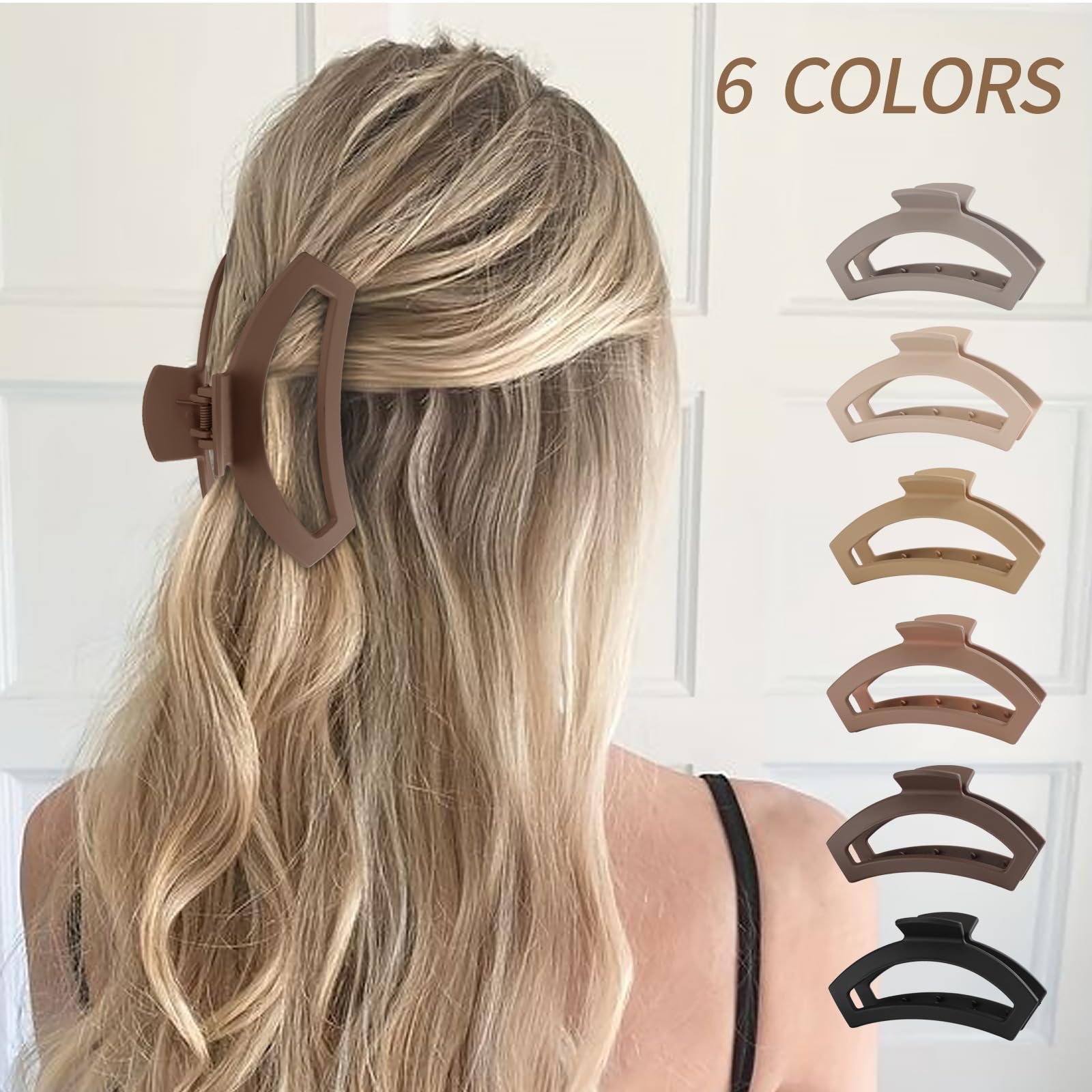 6 PCS Large Hair Clips for Thick Hair - Strong Hold Claw Clips for Women & Girls - Matte Non-Slip Hair Clips for Short to Long Hair - Perfect for School, Work, Gym and Everyday Styling