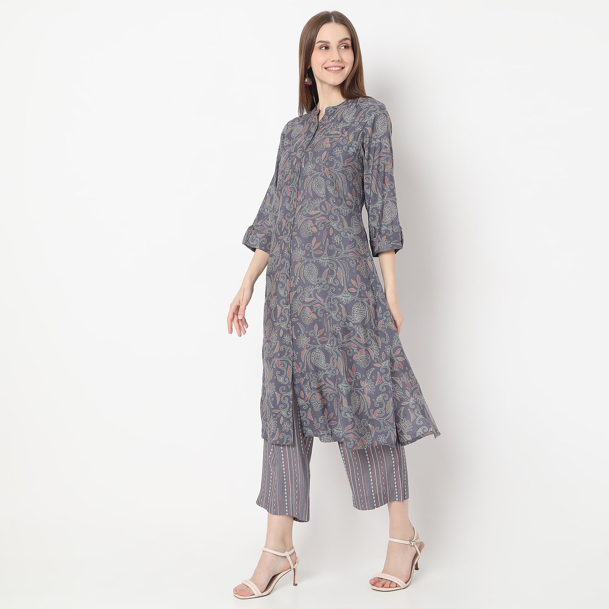 Floral Print Calf Length A-Line Kurta with Pant Set for Women | Indian Ethnic Wear | Casual & Party Outfit | Perfect for Festivals, Weddings & Daily Wear