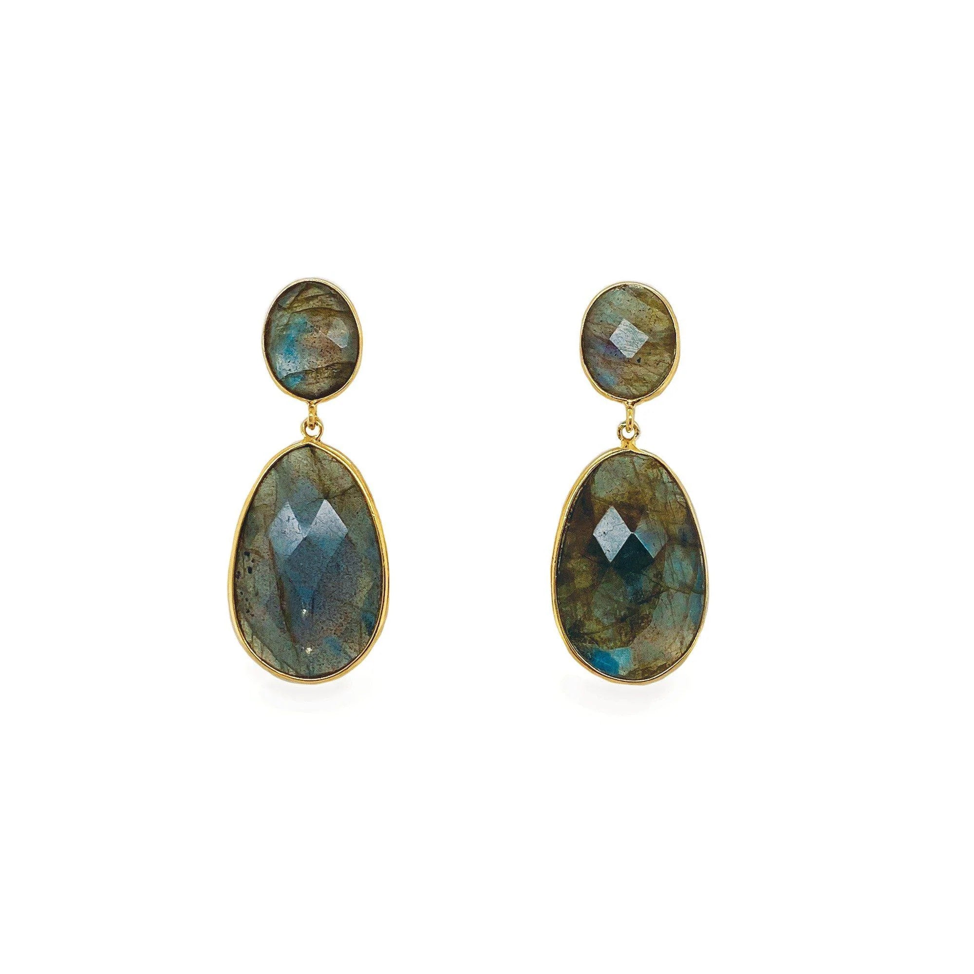 Labradorite Double Drop Earrings for Women - Handmade Riviera Style Dangle Earrings - Perfect for Boho, Beach, and Evening Wear