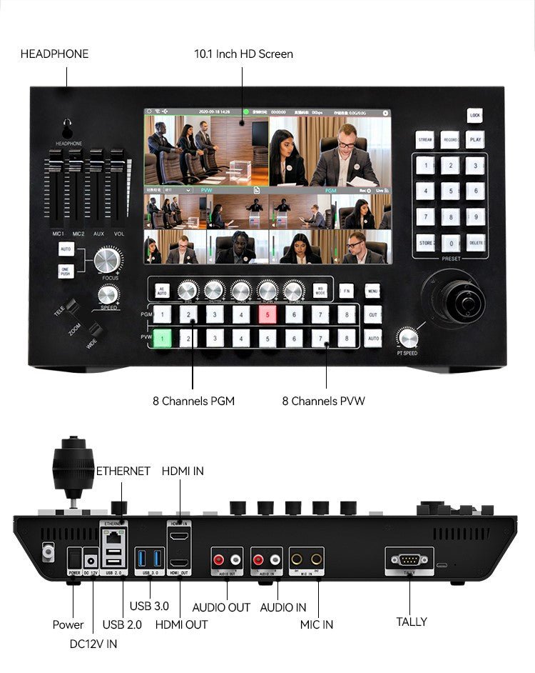Jimcom 8 Channel Professional Touch Broadcast Switcher & PTZ Camera Controller - Perfect for Live Streaming, Church Services, and Studio Productions
