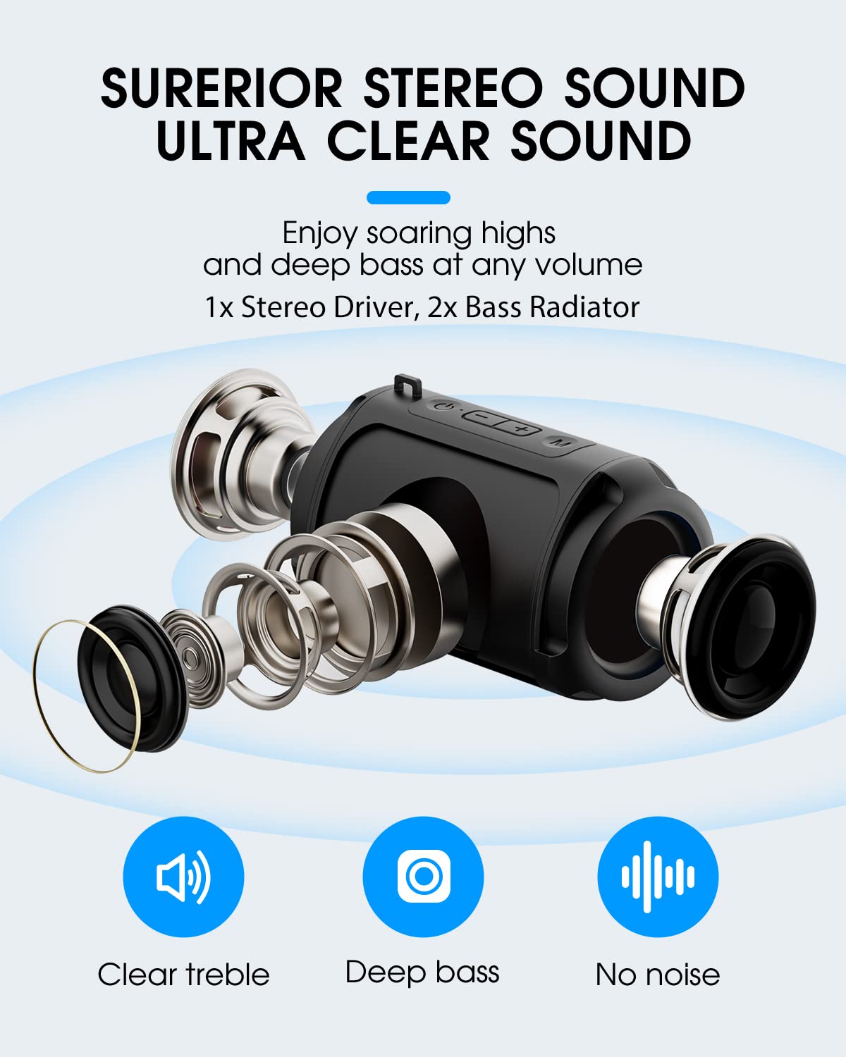 Portable Bluetooth Speaker Waterproof Wireless Speaker with TWS Pairing, RGB Lights, 15H Playtime - Mini Travel Speaker for Shower, Beach, Camping, Home & Outdoor Activities | Perfect for Pool Parties, Hiking & Backyard BBQs