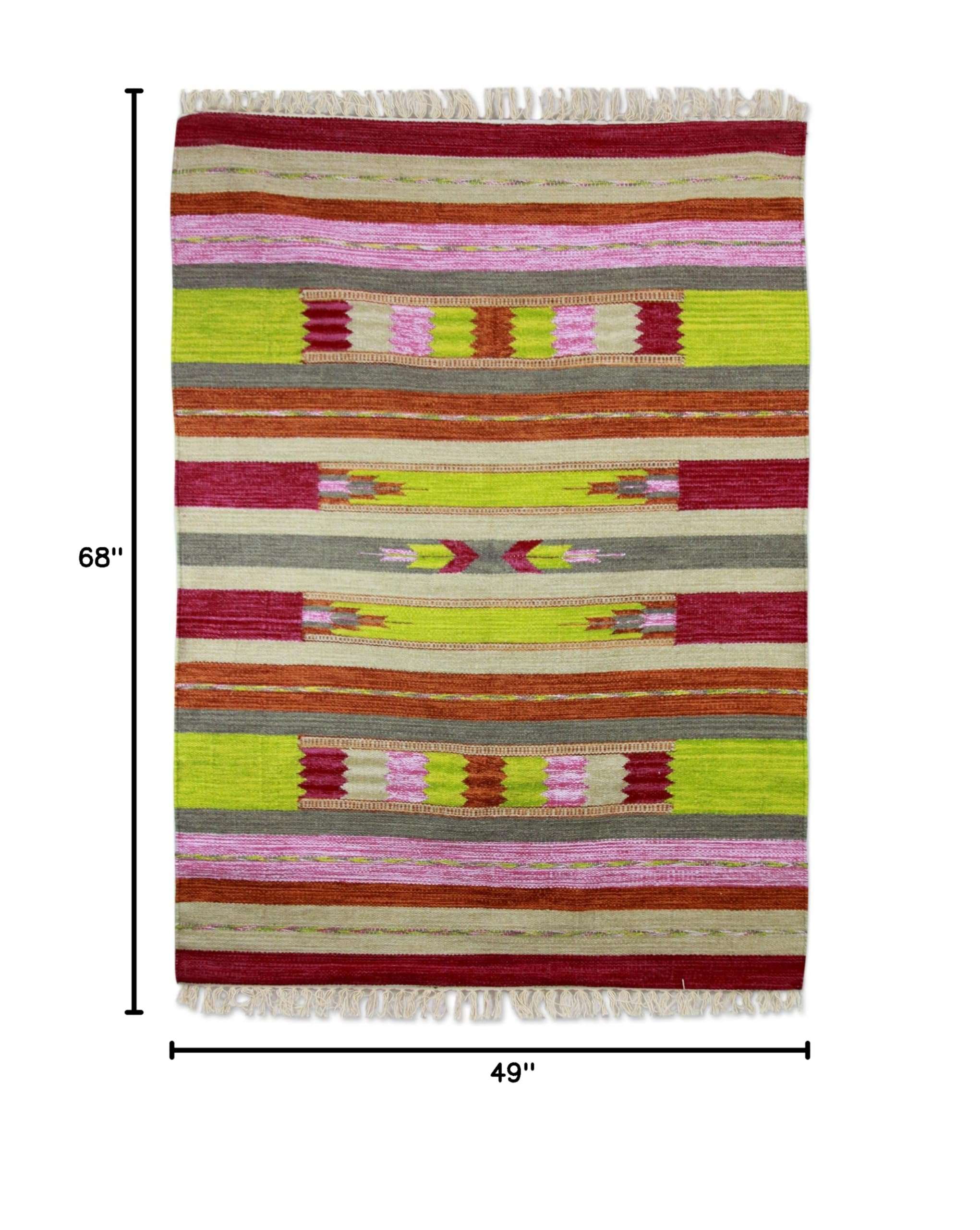 NOVICA Cheerful Energy 4X6 Wool Rug - Handmade Bohemian Style Area Rug for Living Room, Bedroom & Home Decor