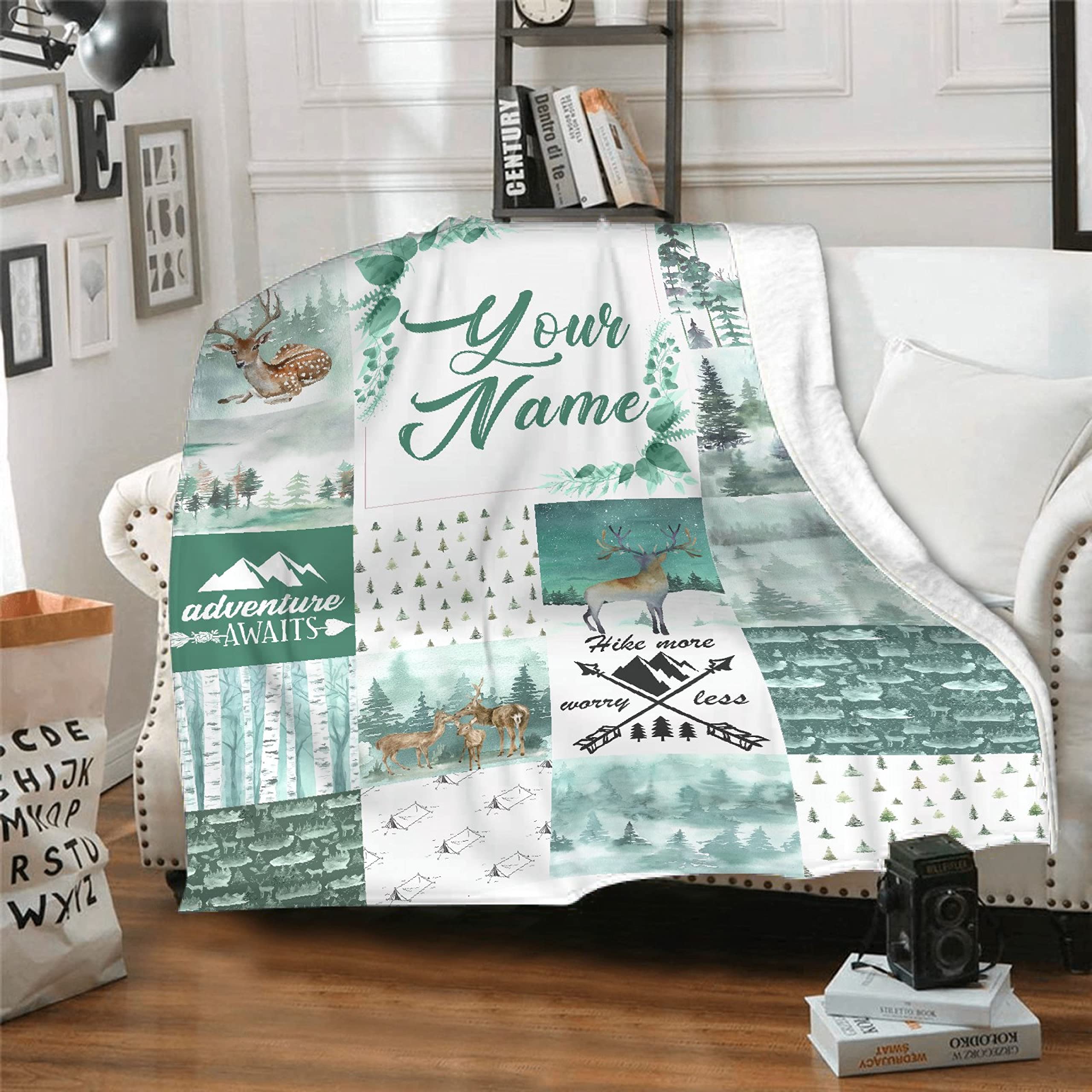 Personalized Baby Blankets with Name - Woodland Deer Bear Moose Custom Flannel Blanket | Soft Cozy Receiving Swaddle Blanket | Baby Shower Gift for Girls & Boys | Perfect for Nursery, Stroller & Family Cuddles