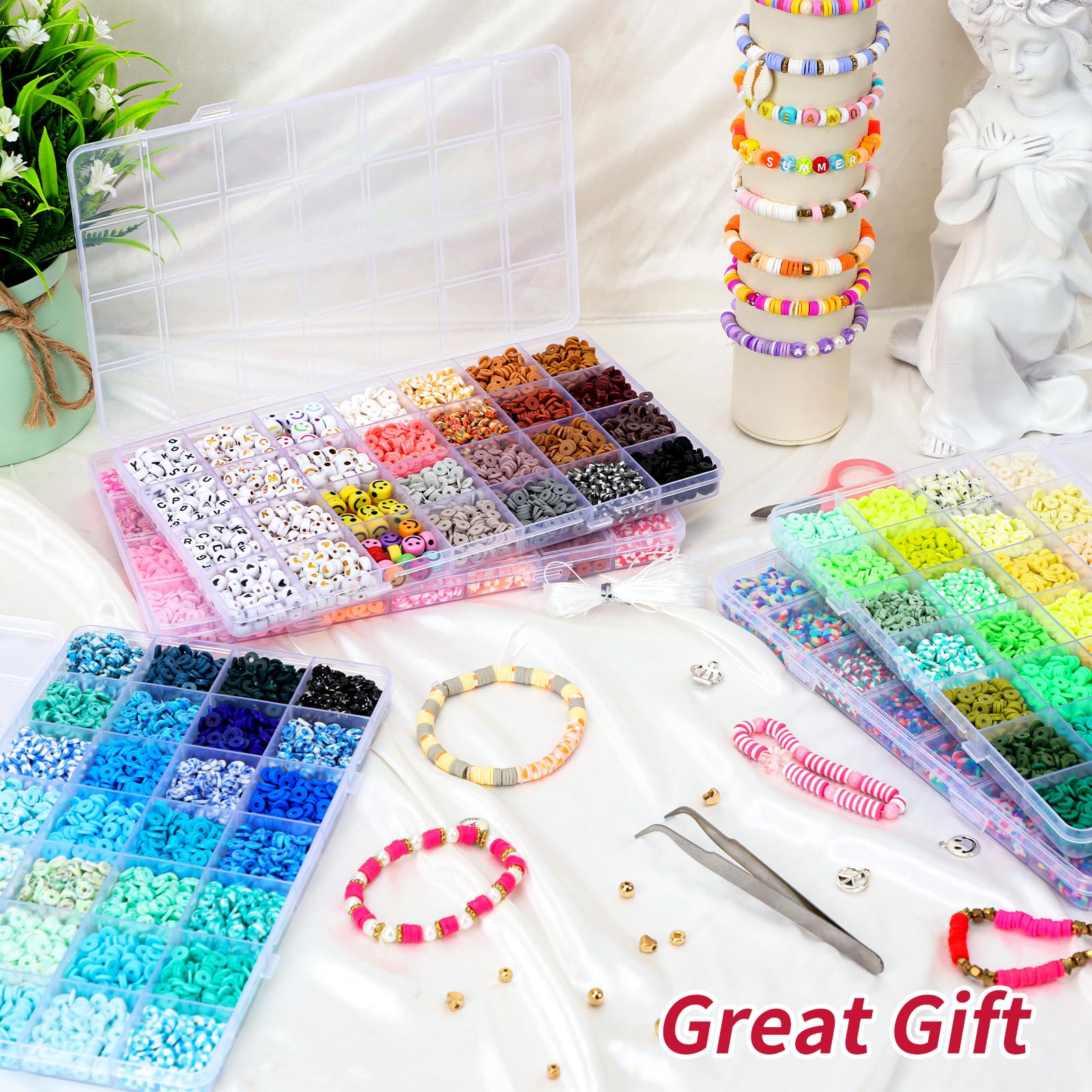 16860 Pcs Polymer Clay Beads Kit - 128 Colors Flat Preppy Spacer Heishi Beads with Charms for DIY Jewelry Making, Bracelets, Necklaces & Craft Gifts | Perfect for Teens, Kids & Adults Arts & Crafts Projects