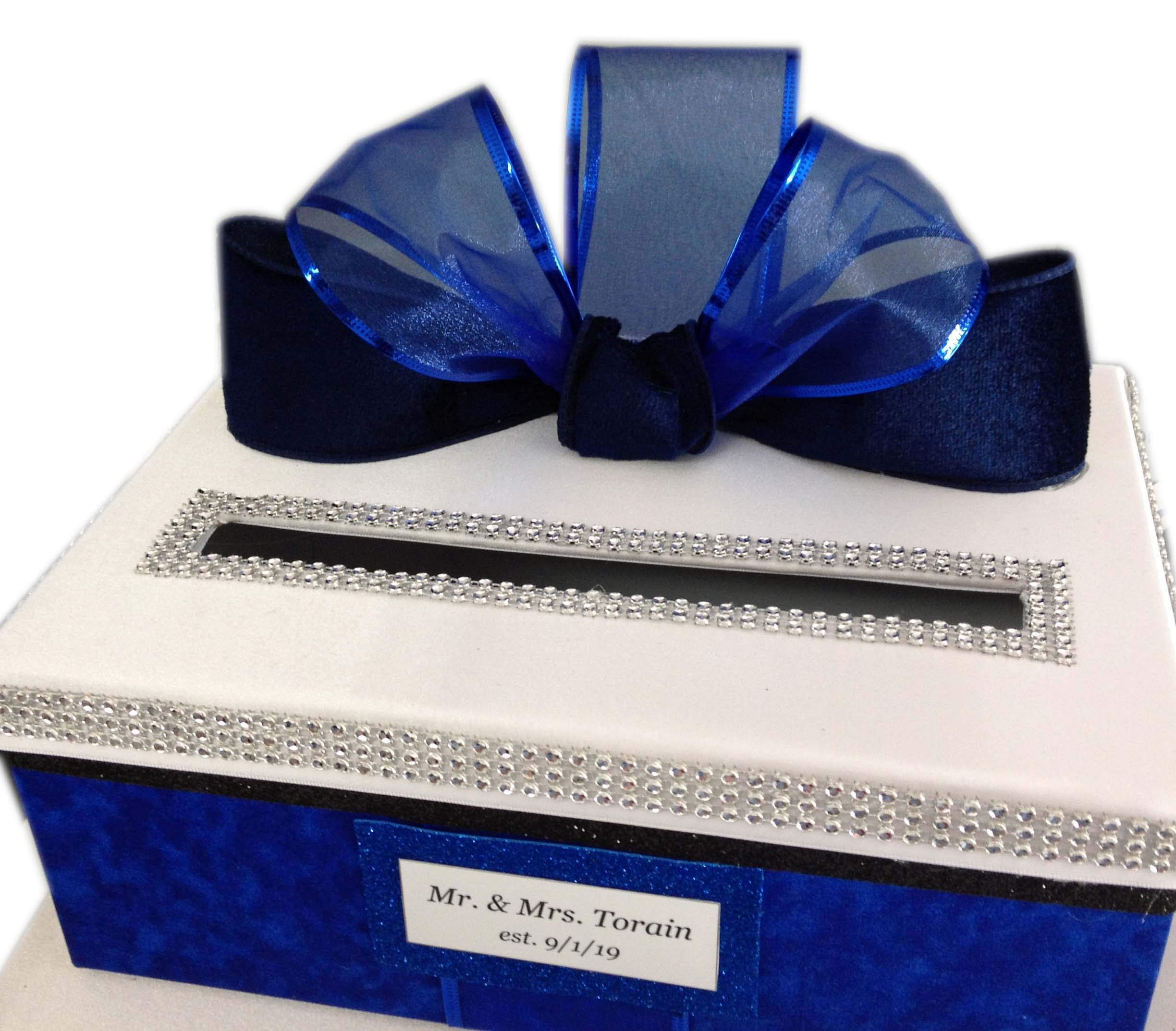 Royal Blue Wedding Card Box - Personalized for Quinceañera & Bat Mitzvah - Holds 80 Cards - Elegant Gift & Money Holder for Special Occasions - Perfect for Weddings, Anniversaries & Birthday Celebrations