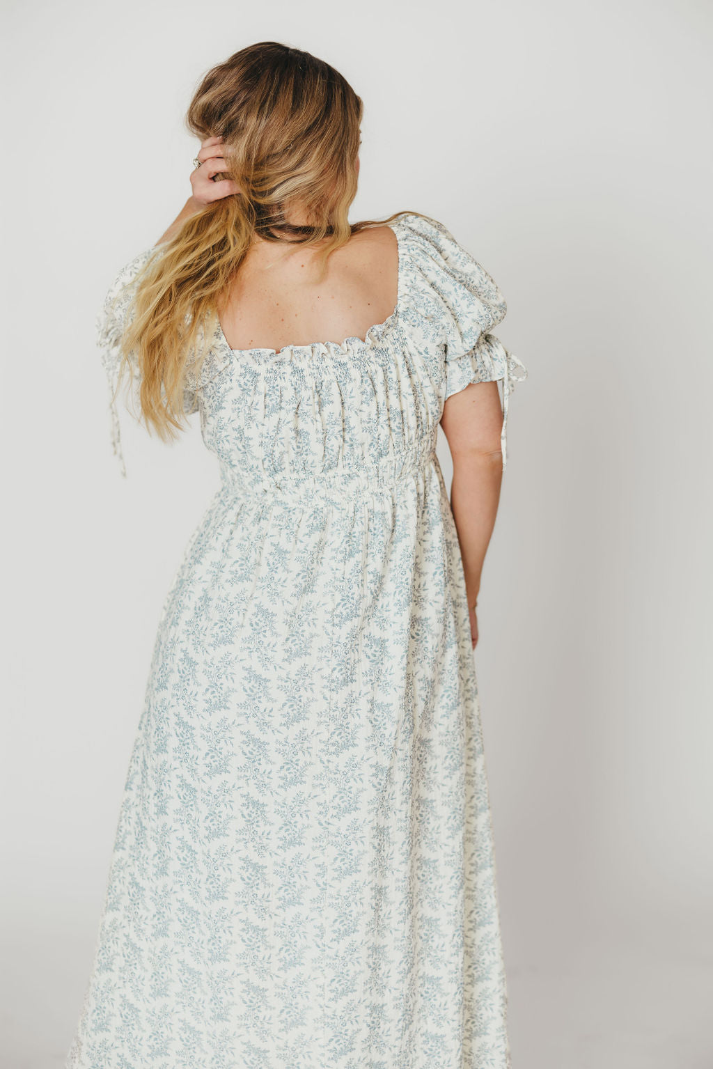 100% Cotton Savanna Steppe Midi Dress - Bump Friendly Maternity & Plus Size Blue Floral Dress for Women | Perfect for Summer Vacations, Beach Outings and Casual Wear