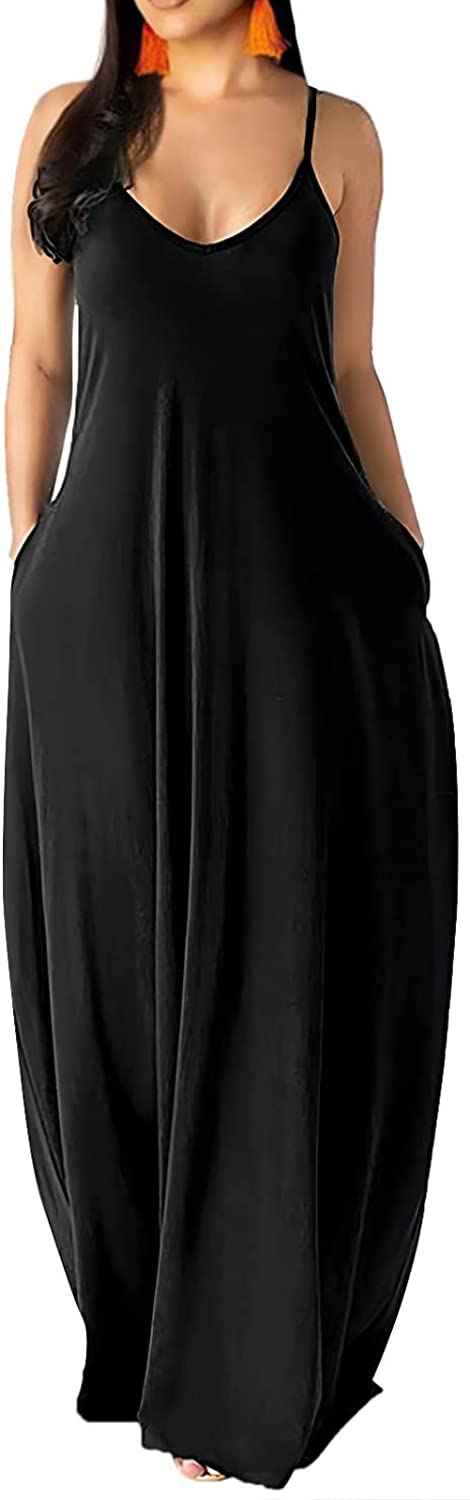 Women's Summer Maxi Dress - Sleeveless Loose Flowy Long Sundress with Pockets, Plus Size Casual Beach Dress for Vacation, Party & Outdoor Activities