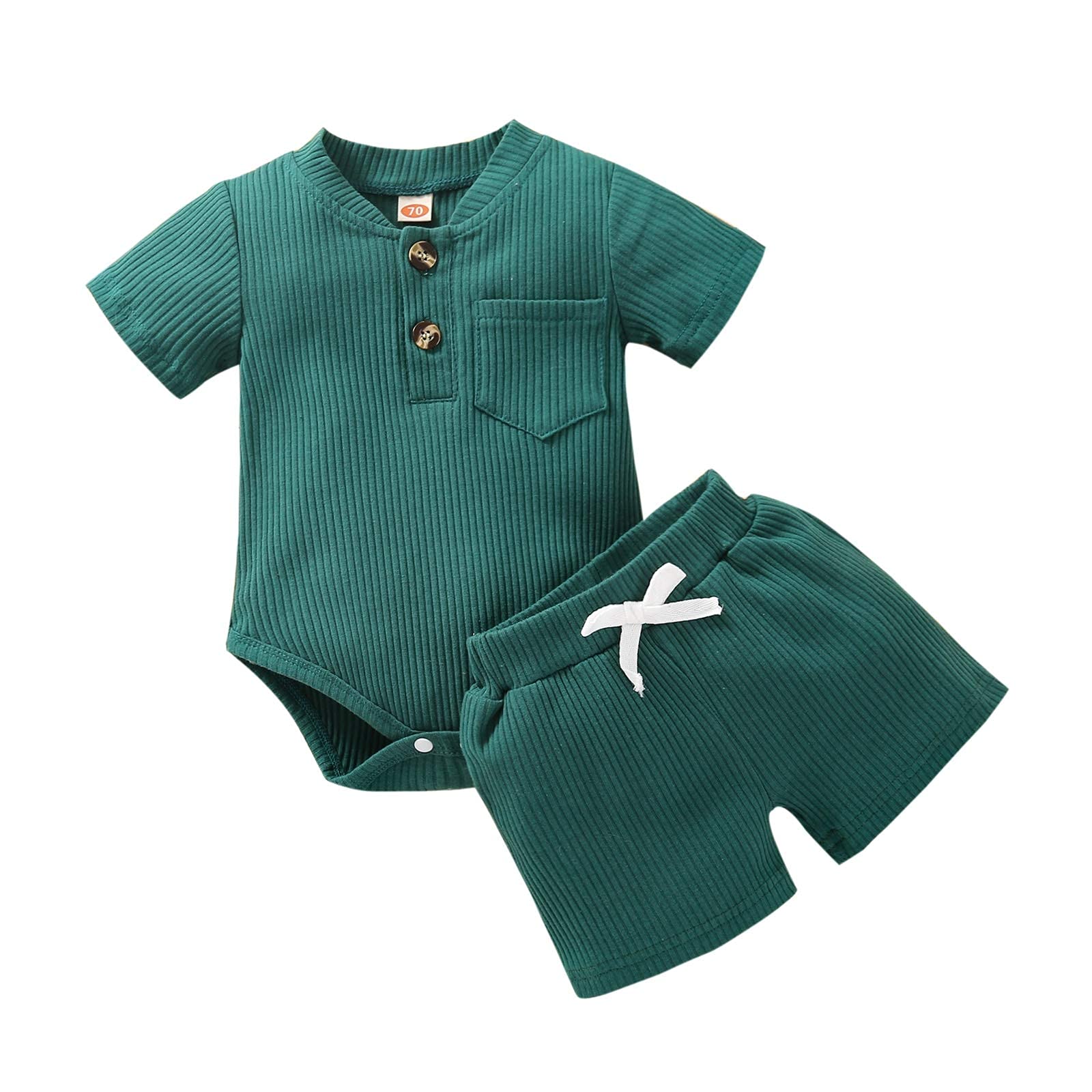 Jojobaby Newborn Baby Clothes - Soft Ribbed Knitted Cotton Romper & Shorts Set for Boys & Girls | Perfect Summer Outfits for Playdates, Beach Trips & Family Photos