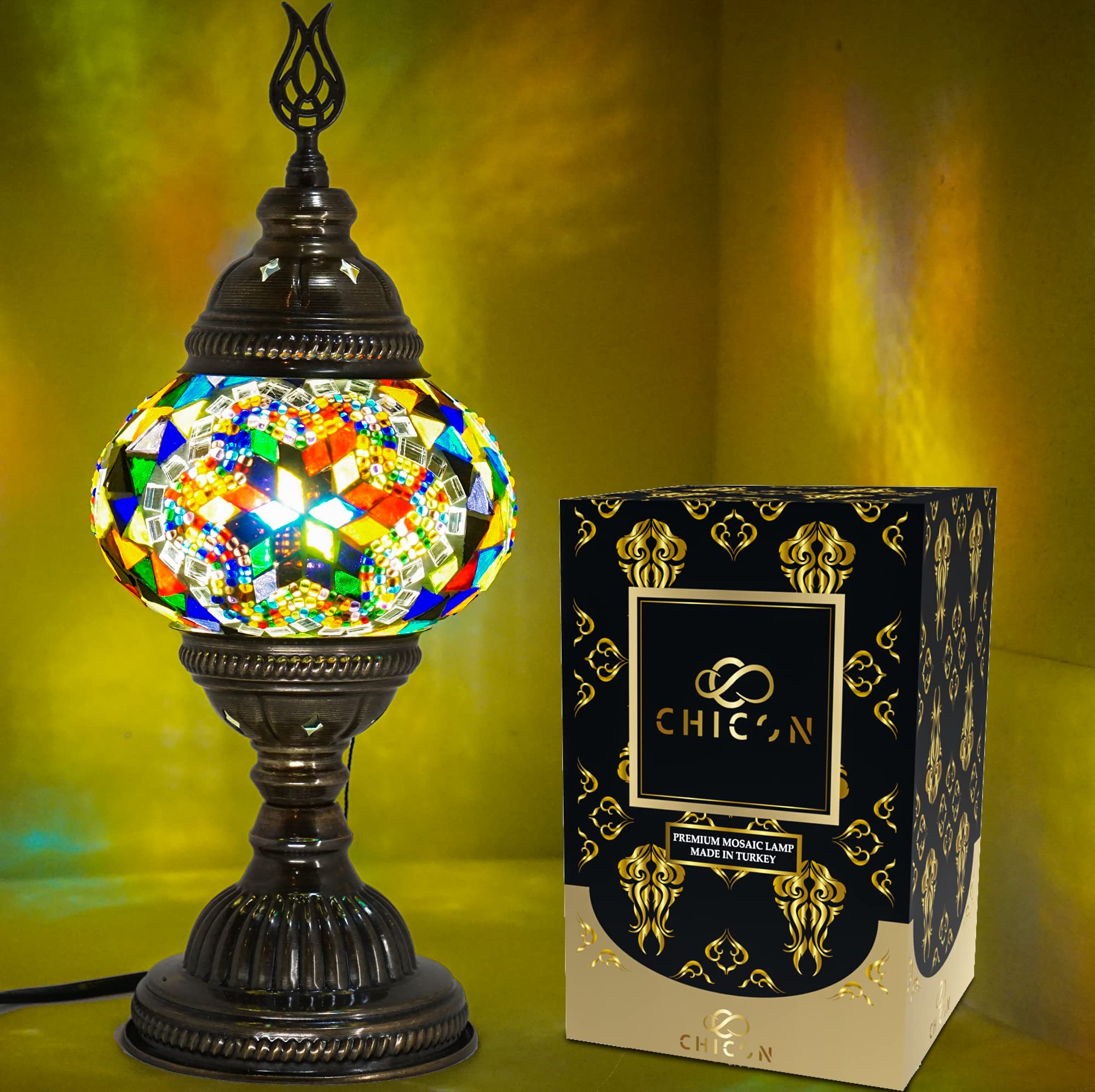 Handmade Mosaic Turkish Lamp - Genuine Glass Tiffany Style Boho Table Lamp with Classic Flower Design | Vintage Moroccan Decorative Lighting for Living Room, Bedroom & Dining Room Décor