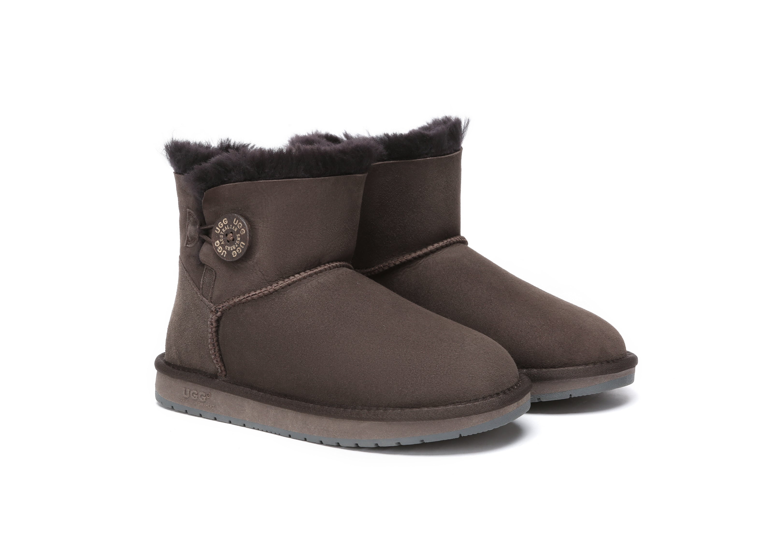 Australian Shepherd® UGG Boots - Genuine Double Face Sheepskin Wool Mini Button Boots for Women | Cozy Winter Footwear for Home, Outdoors & Casual Wear