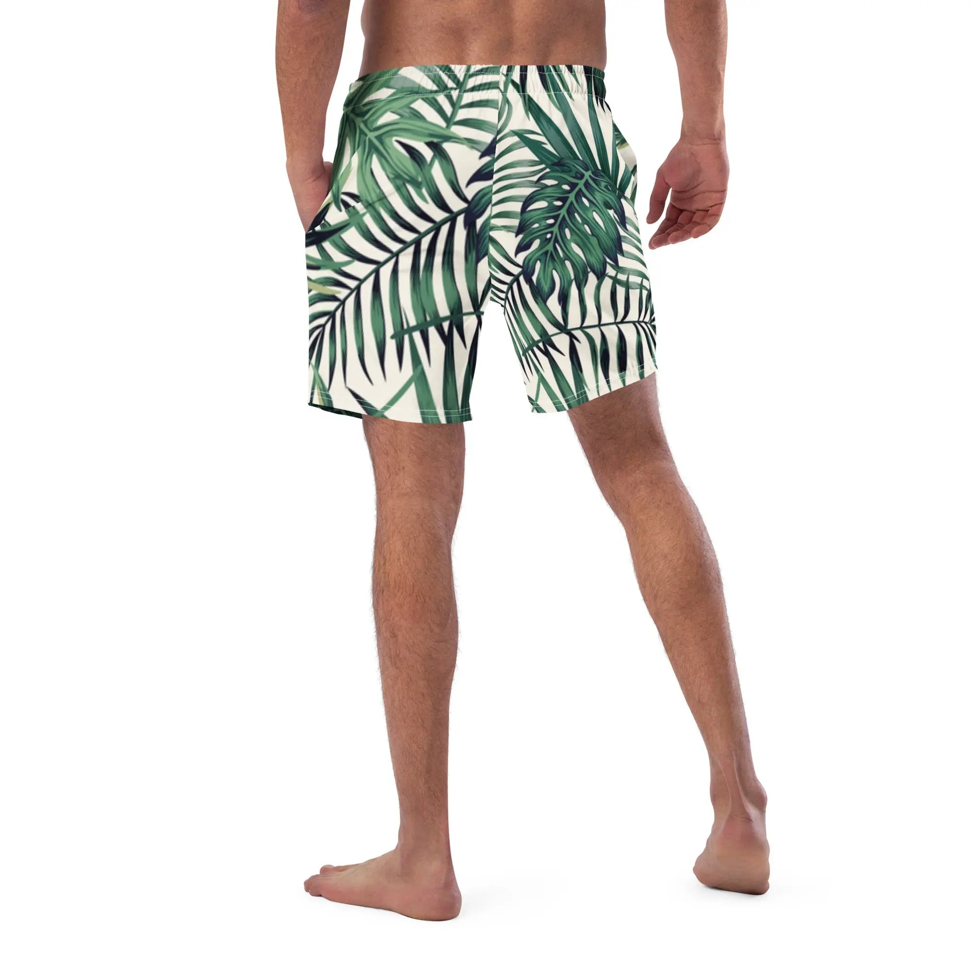 Men's Quick-Dry Swim Trunks with Tropical Leaf Print - Comfortable Beach & Pool Shorts for Swimming, Surfing, and Vacation