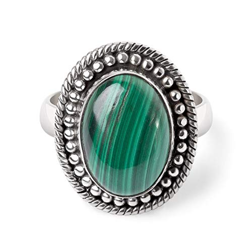 Green Malachite Gemstone Ring - 925 Sterling Silver Promise Ring for Women, Oxidized Designer Jewelry - Perfect for Engagements, Anniversaries & Special Occasions