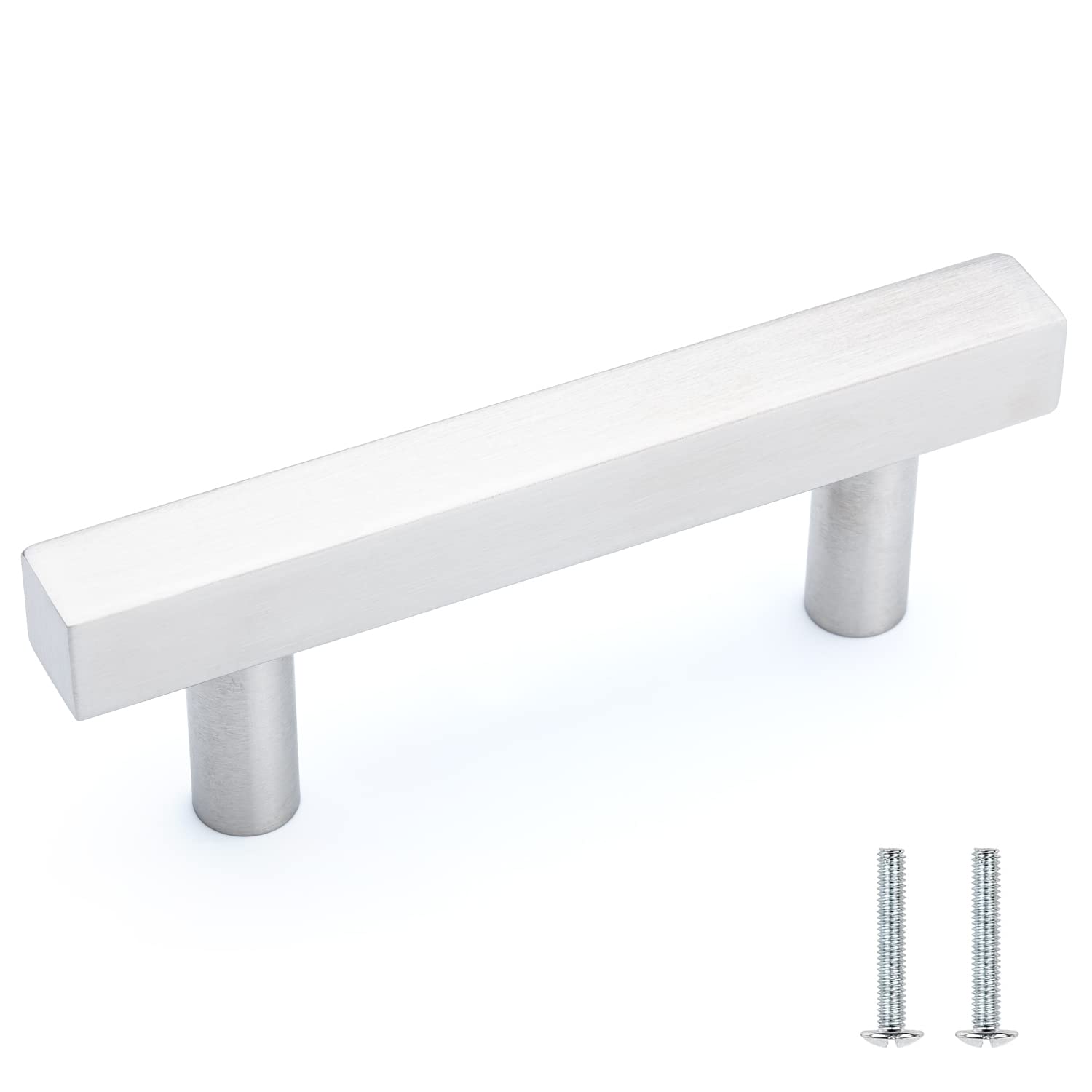 Stainless Steel Square Pull Handles 10 Pack - Brushed Nickel Cabinet Drawer Pulls for Kitchen, Bathroom & Dresser - 4 Inch Euro Bar Hardware for Furniture & Cabinets - Perfect for Modern Home & Office Storage