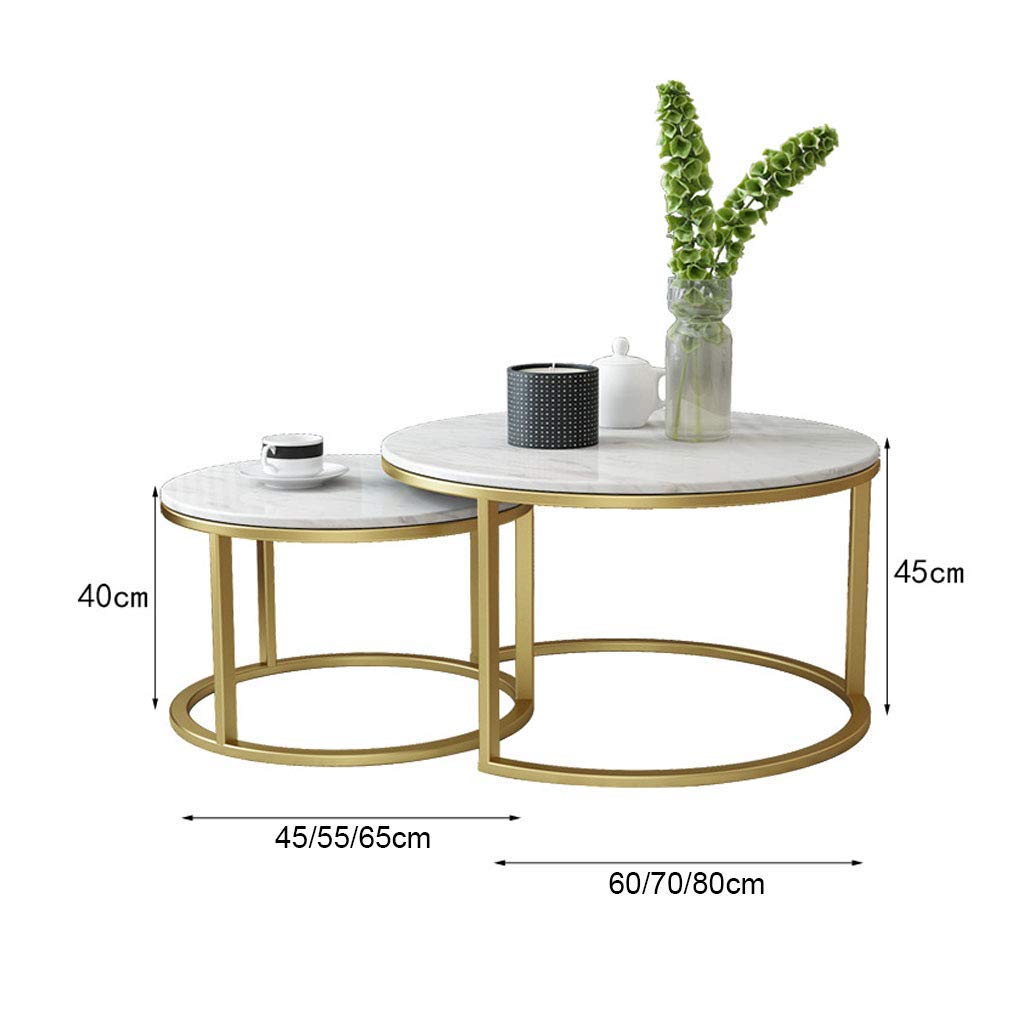 Modern Round Nesting Coffee Tables Set of 2 - Marble Top with Metal Base for Living Room, Lounge & Office - Space-Saving Home Décor Furniture for Small Apartments & Cozy Spaces