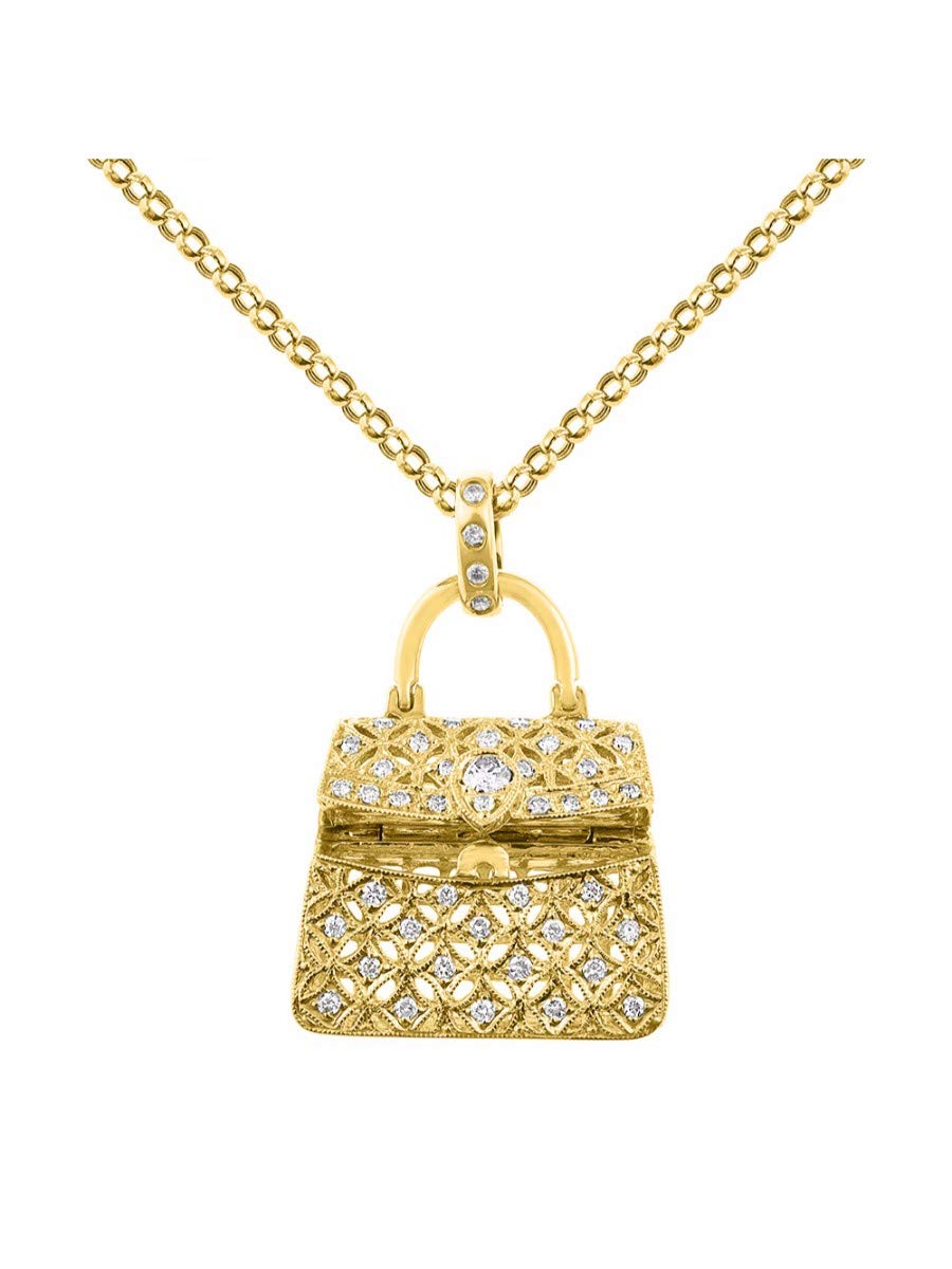 14K Yellow Gold or White Gold Diamond Designer Purse Necklace with 18