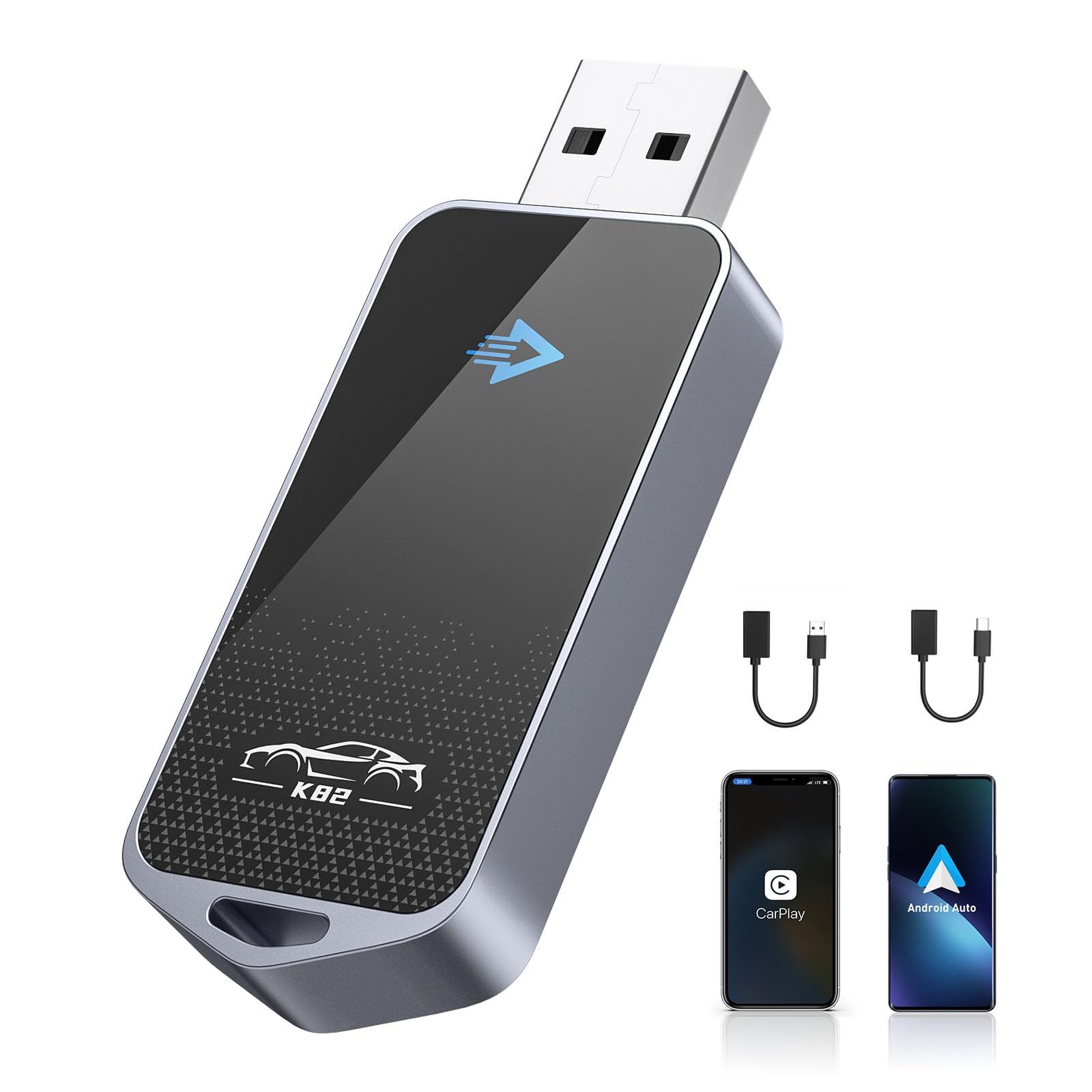 2-in-1 Wireless Adapter for Android Auto & Apple CarPlay - Plug & Play Wi-Fi 6 & Bluetooth 5.2 - Compatible with iPhone 6+/Android 11+ - USB-A/Type-C Included - Perfect for Hands-Free Driving & Seamless Music Streaming