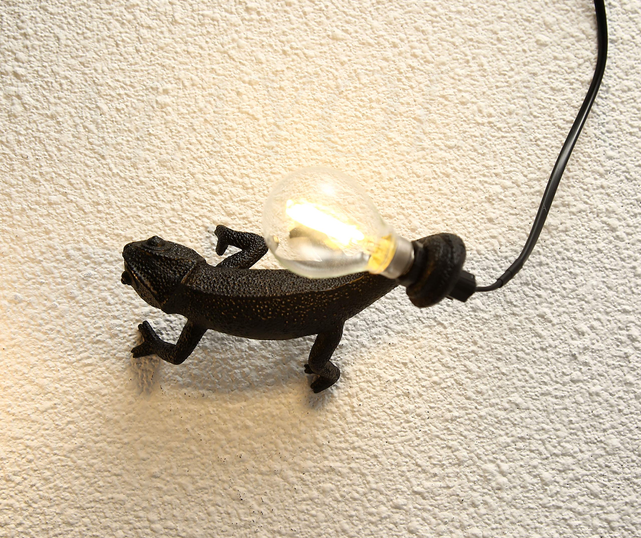 MAYOLA Modern Chameleon Table Lamp - Adjustable Desk Lamp, Night Light & Wall Light - Resin Reptile Lighting Fixture for Living Room, Bedroom, Office & Kids Room - Perfect for Study, Reading & Decoration (Wall Lamp, Black)