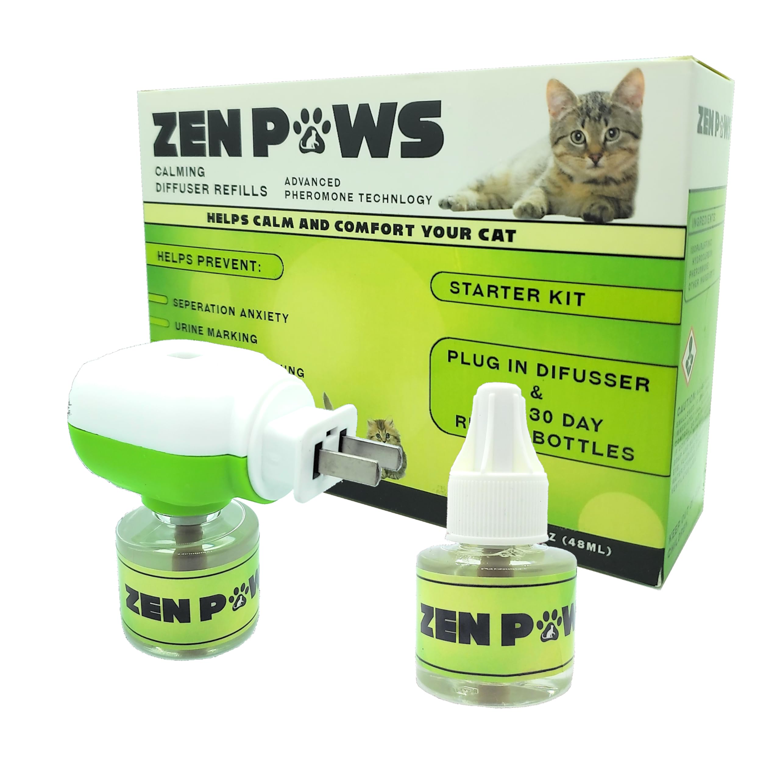Zenpaws Cat Calming Pheromone Diffuser - 60 Day Starter Kit for Stress Relief in Cats | Reduces Anxiety During Travel, Vet Visits & Stops Spraying/Scratching | Perfect for Multi-Cat Homes & Moving Stress