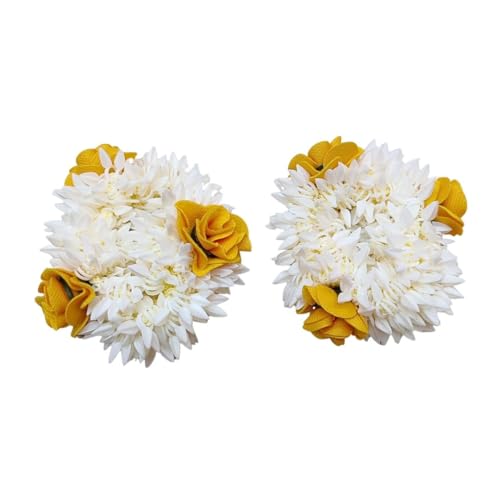 Premium Mogra Scented Rubber Band Hair Accessories for Women & Girls - Yellow Gajra Hair Ties (Pack of 2) - Perfect for Weddings, Parties & Daily Hairstyles
