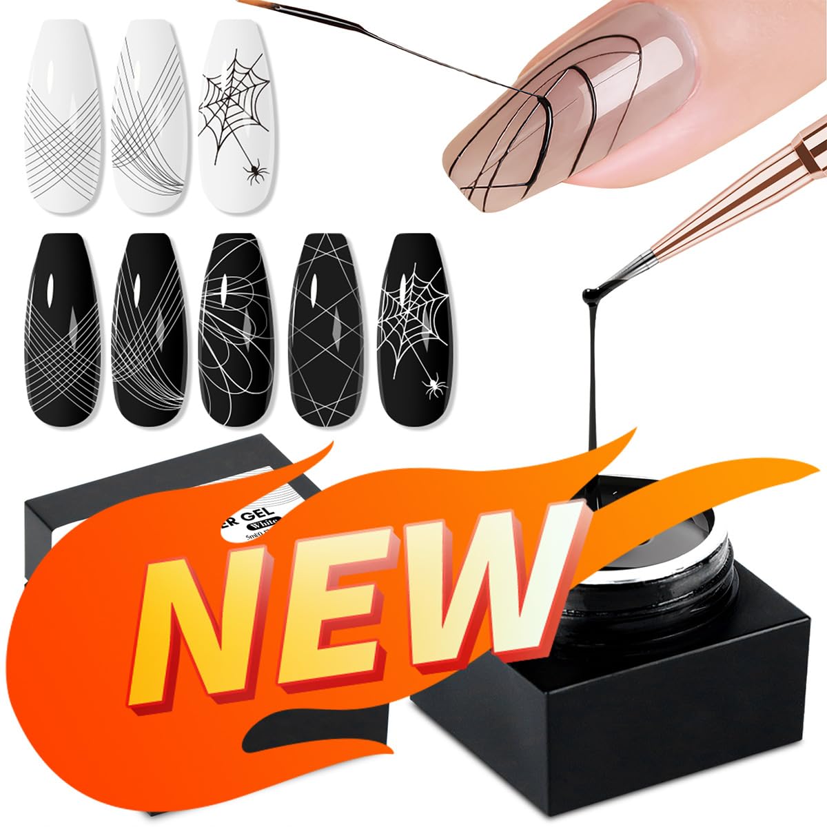 SAVILAND 2 PCS Spider Gel Set - Black & White Soak Off UV LED Gel for Nail Art | High Toughness & Elasticity | Easy to Use for Beginners | Perfect for Home Salon & Professional Manicure
