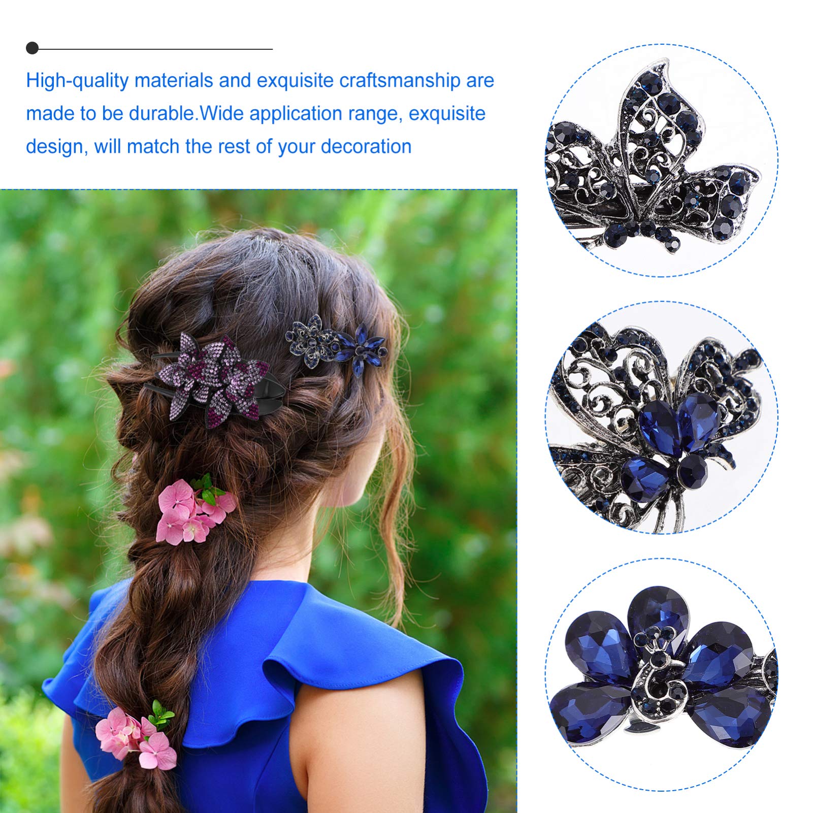 Beaupretty Crystal Rhinestones Hair Barrettes - 6pcs Vintage French Hair Clips with Butterfly Design for Women & Girls - Perfect for Bridal, Party, Prom, and Everyday Wear