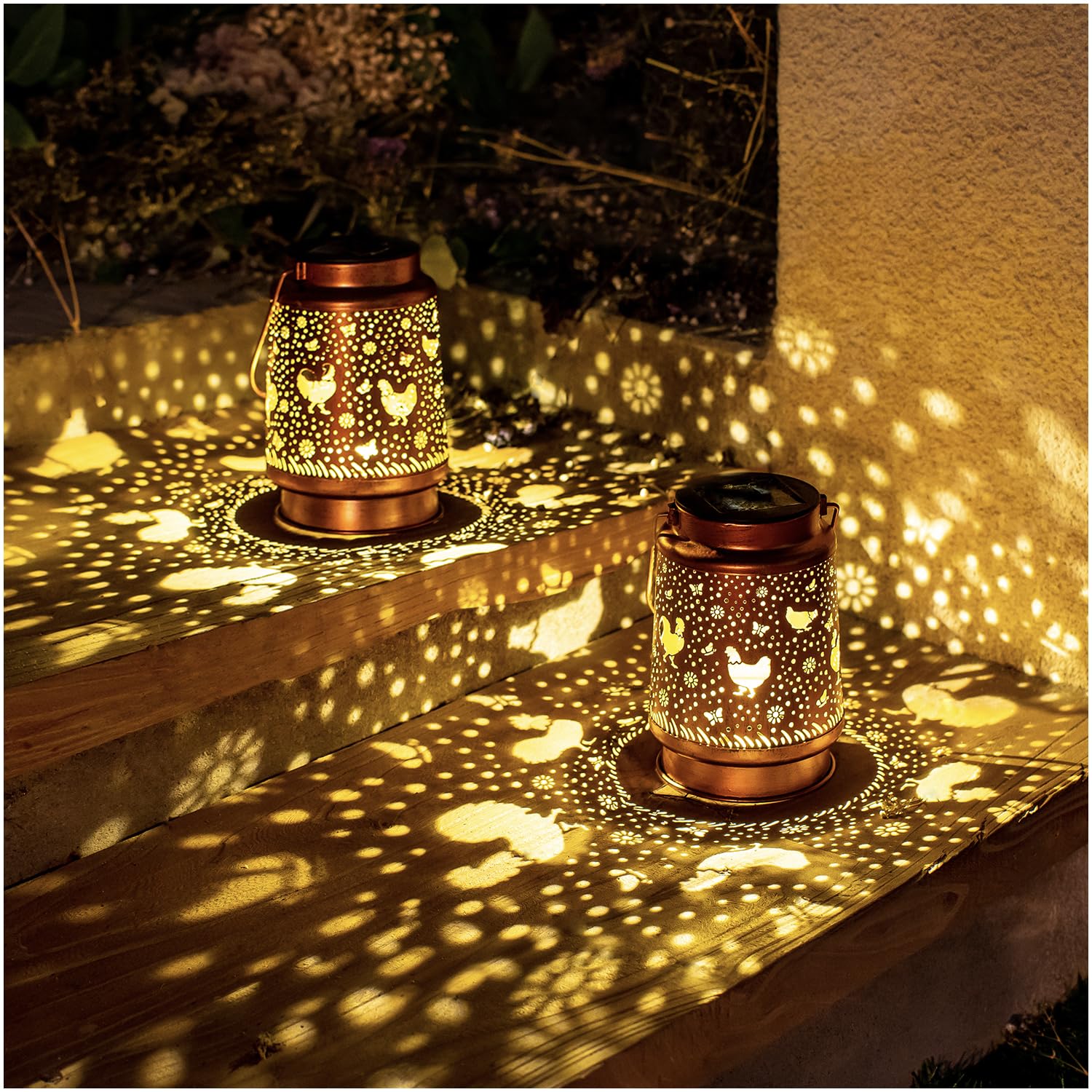 Solar Powered Chicken Lanterns - Waterproof Outdoor Hanging LED Decorative Lights for Garden, Yard, Patio, Lawn & Pathway - Unique Metal Chicken Shaped Solar Lights for Women & Men - Perfect for Backyard Decor, Landscape Lighting, Tabletop Centerpiece & Chicken Lover Gifts