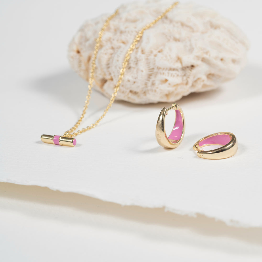 Havana Flamingo Pink Enamel & Gold Huggie Hoop Earrings for Women - Trendy Dainty Huggie Hoops for Everyday Wear & Special Occasions