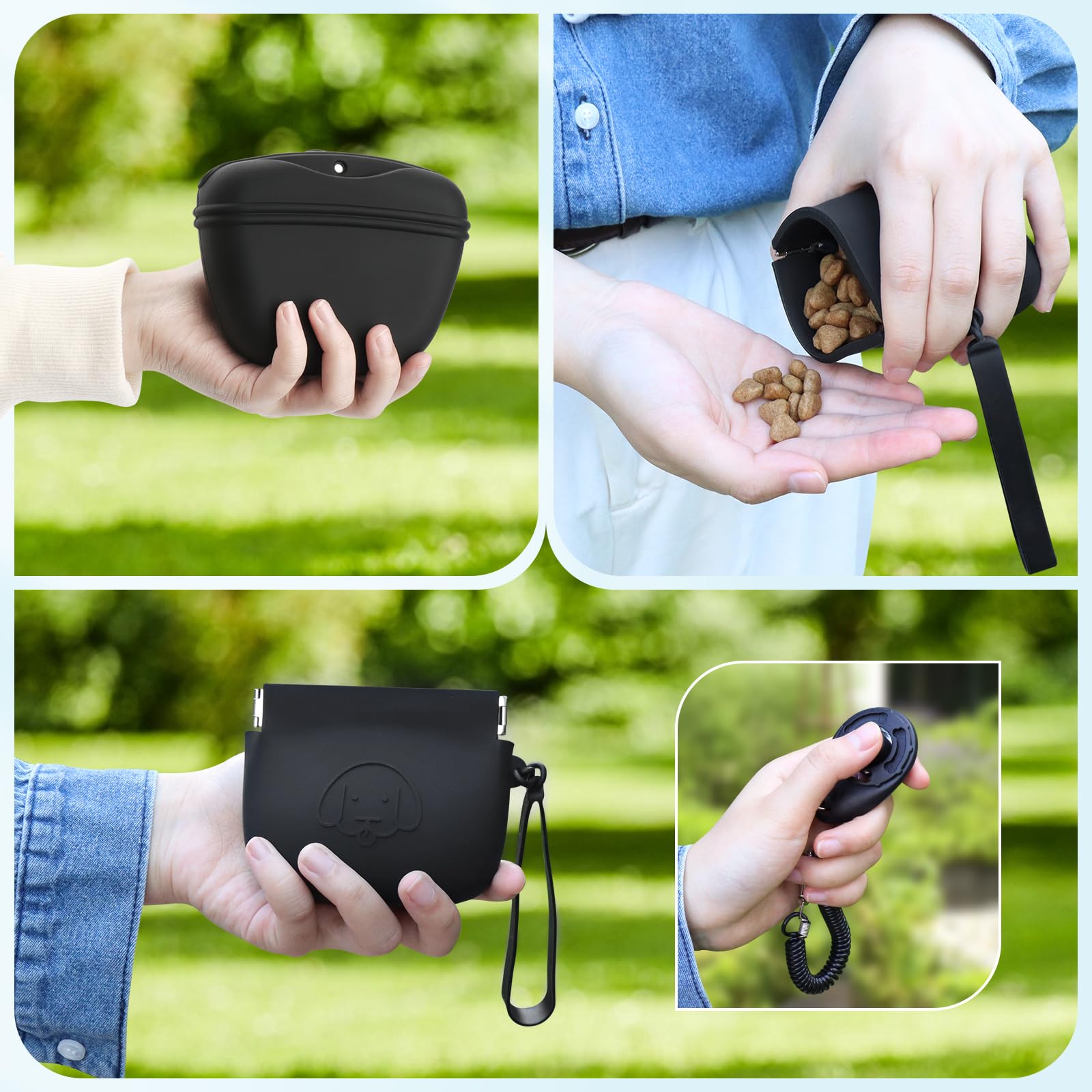 **WALLFID Silicone Dog Treat Pouch with Auto Closure & Magnetic Buckle – Hands-Free Training Bag for Dogs & Cats – Includes Pet Clicker, Waist Clip – Easy to Clean & Odorless – Perfect for Walks, Hiking & Outdoor Adventures**