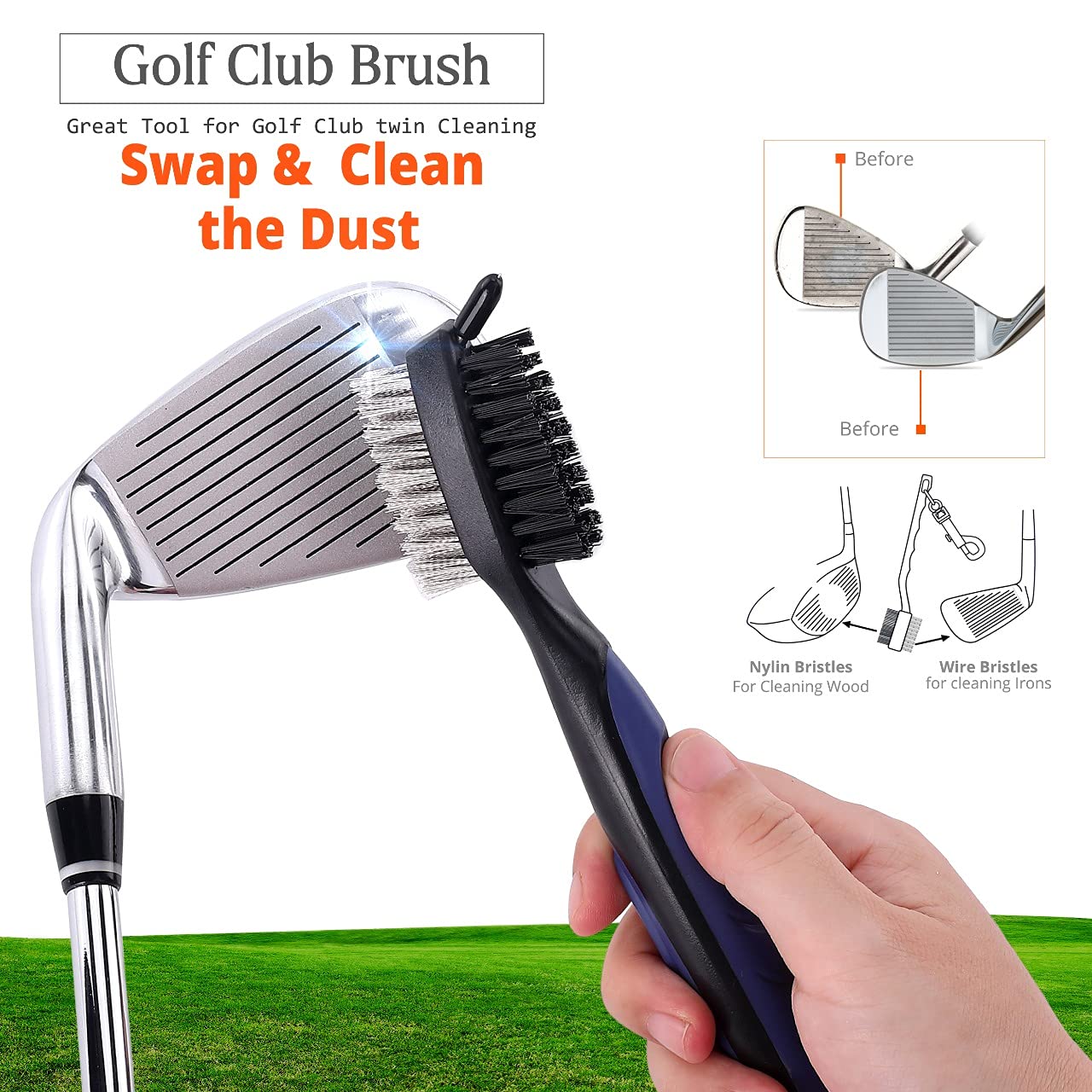 Premium Golf Club Cleaning Kit - 2 Pack Double Sided Golf Brush with 6-Head Groove Sharpener | Golf Club Cleaner & Groove Sharpening Tool | Perfect for Driving Range, Course Maintenance & Home Practice