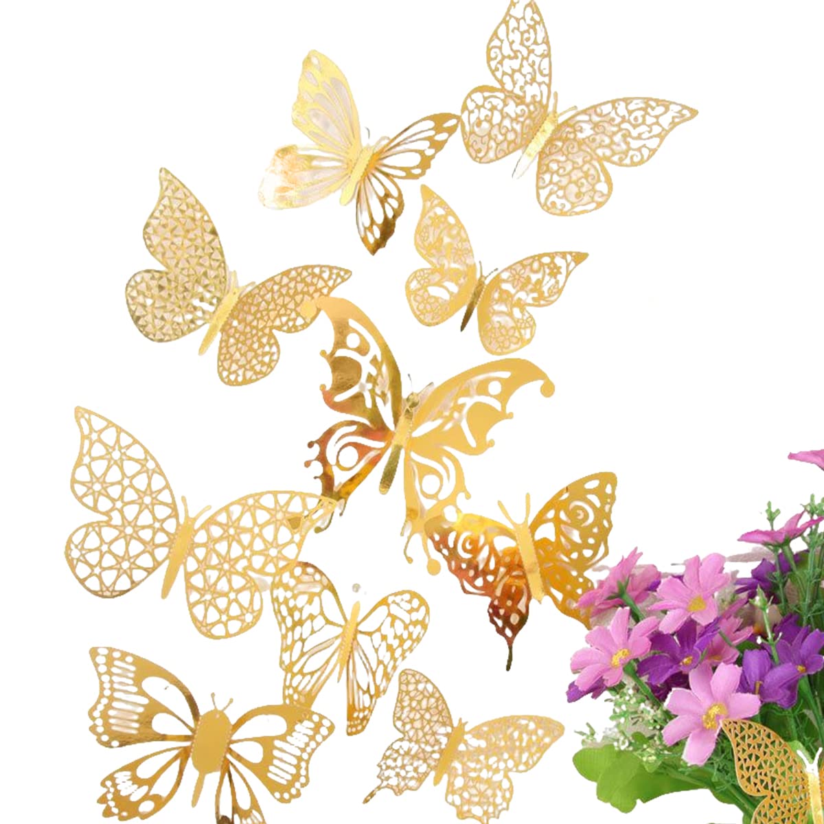 3D Butterfly Wall Decor - 120 Pcs Gold Butterfly Stickers in 4 Styles & 3 Sizes | Removable Wall Decals for Kids Room, Girls Bedroom & Wedding Decor | Perfect for Nursery, Home Party & DIY Wall Art Projects
