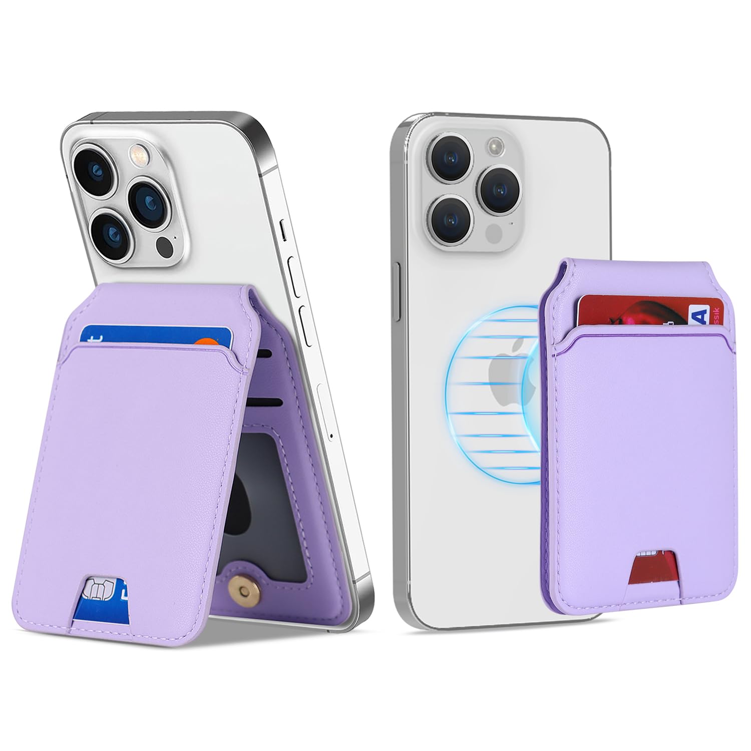 Magnetic Wallet for iPhone 16 Pro Max/14 Pro/15/14 Plus/13/12 - Cavor Magsafe Compatible Card Holder & Phone Case Accessory (Purple) | Secure Credit Card Storage for Everyday Use & Travel