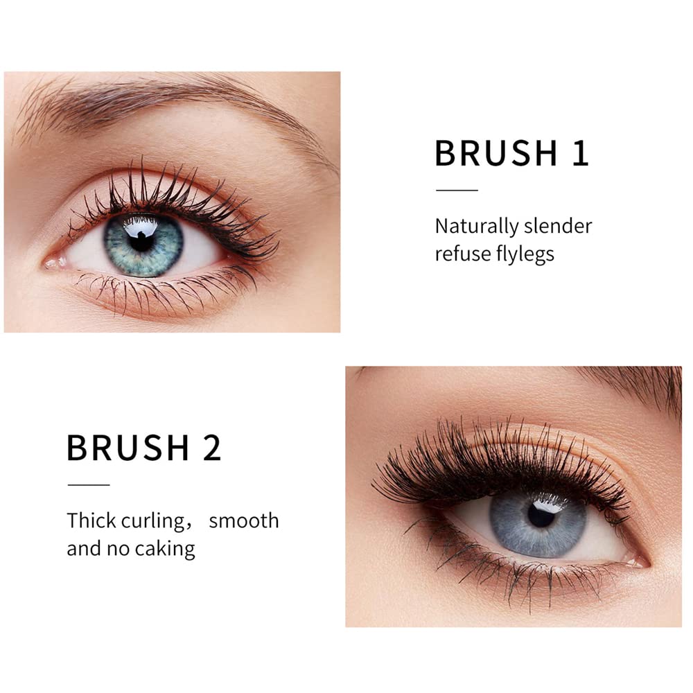 DSQXLW 4D Silk Fiber Lash Mascara - 2 in 1 Waterproof Mascara for Lengthening & Voluminous Lashes, Smudge-Proof with Dual Brush Heads (Pack of 1) | Perfect for Daily Makeup, Party & Special Occasions