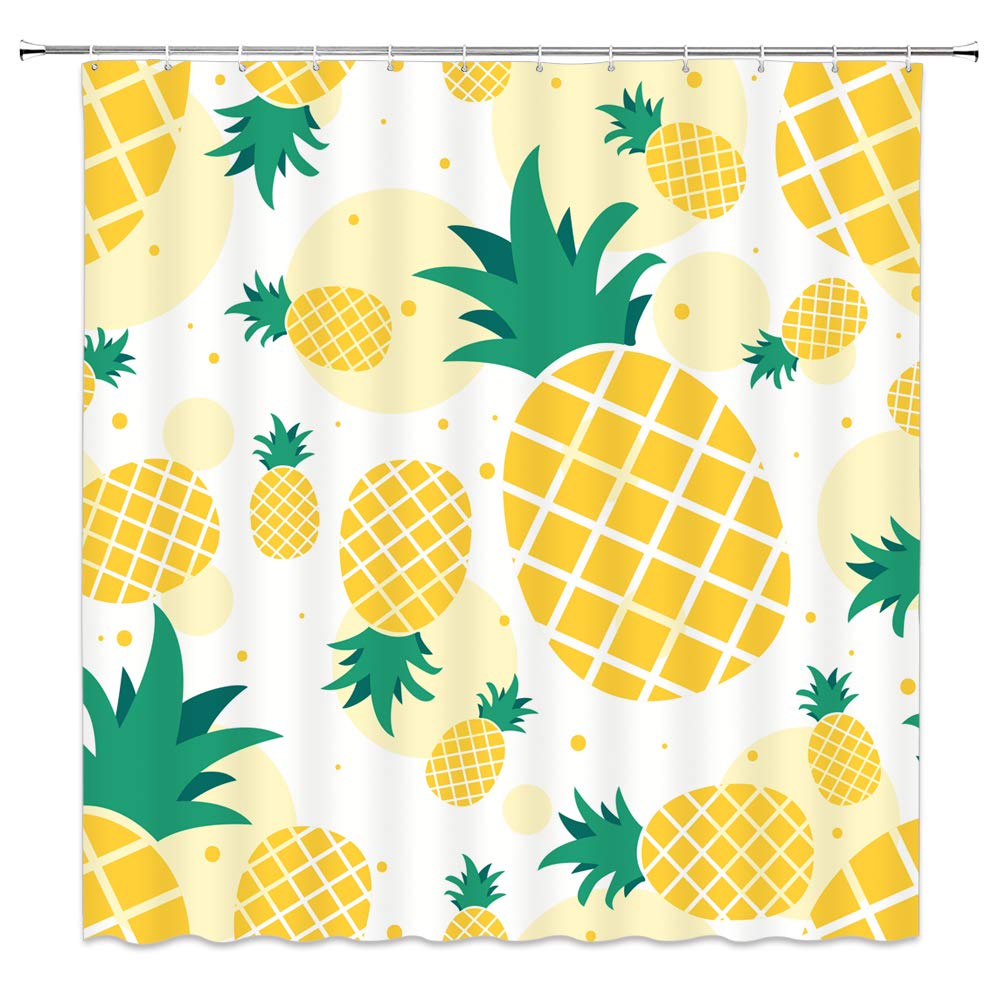 Yellow Pineapple Shower Curtain - Tropical Fruit Bathroom Decor - 70x70 Inches Waterproof Fabric with Hooks - Machine Washable for Bathroom, Beach House & Tropical Themed Rooms