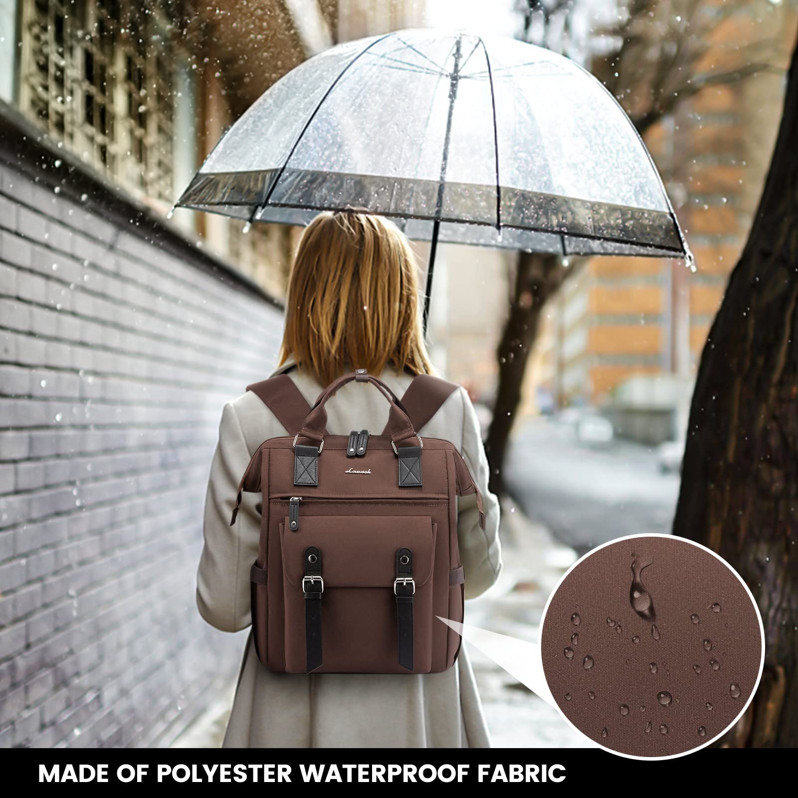 LOVEVOOK Women's 17 Inch Laptop Backpack - Waterproof Anti-Theft Business Computer Bag for Work, College & Travel - Perfect for Teachers, Doctors, Nurses & Students (Coffee) | Ideal for Commuting, Office Use & Daily Essentials Storage