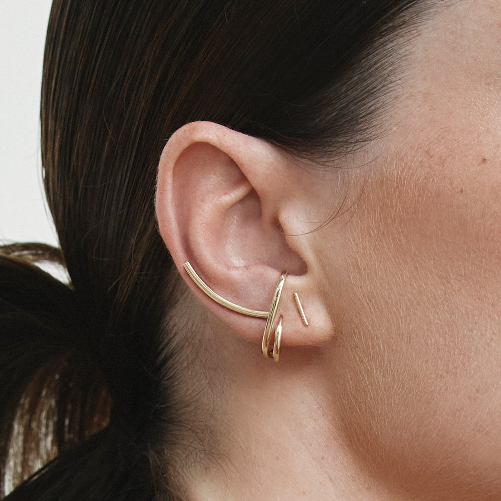 10k Gold Plain Curve Crawler Earrings - Elegant Hoop Earrings for Women, Perfect for Everyday Wear, Parties, and Special Occasions