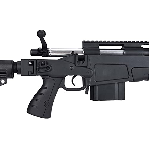 Lancer Tactical WellFire MB4418-1 Bolt Action Airsoft Sniper Rifle - 380 FPS High Power Precision Airsoft Gun for Outdoor Training & Competitive Shooting - Black Tactical Sniper Rifle for Airsoft Battles & Target Practice