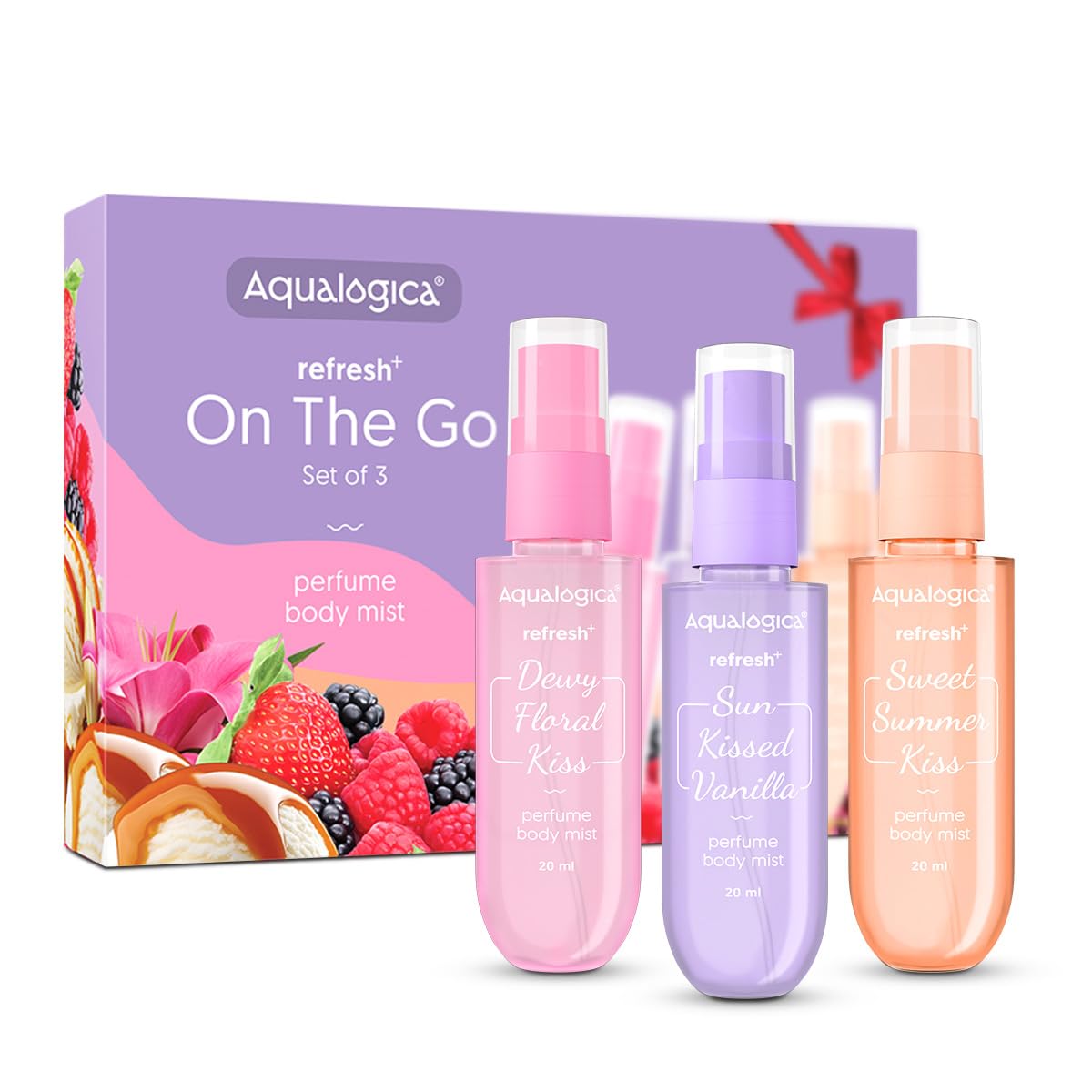 Refresh+ On the Go Set of 3 Perfume Body Mists for Women - 3x20ml Long Lasting Fragrance | Warm, Sweet & Floral Scent | Hair & Body Mist | Perfect for Travel, Gym & Everyday Use